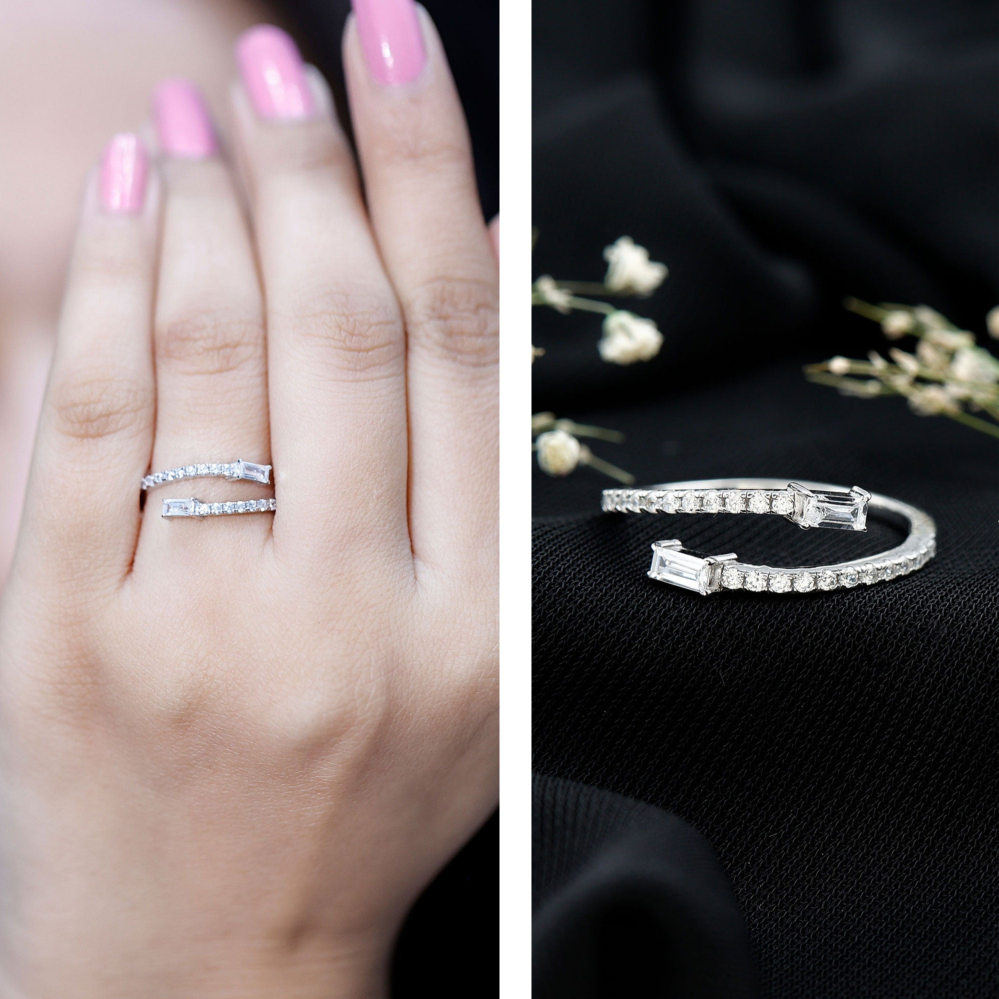 Rosec Jewels-Certified Baguette and Round Lab Grown Diamond Wrap Promise Ring
