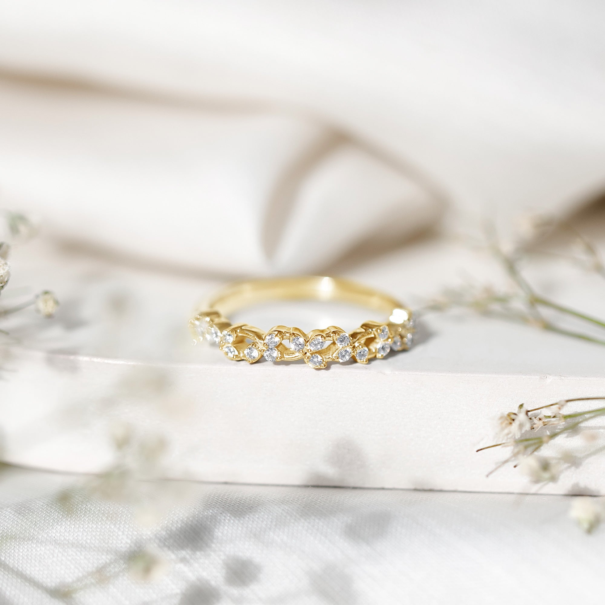 Lab Grown Diamond Leaf Half Eternity Ring with Certificate Lab - ( EF-VS ) - Rosec Jewels
