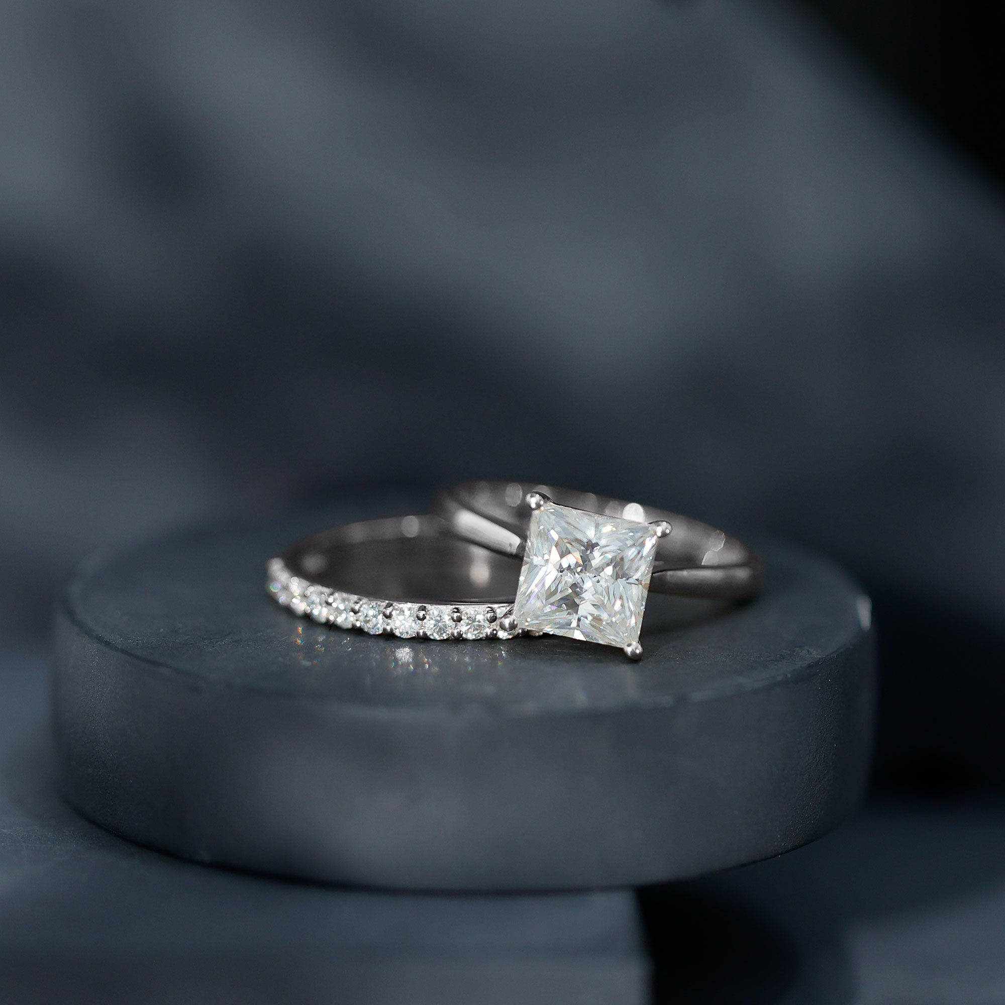 IGI Certified 2 Carat Lab Grown Diamond Princess Cut Engagement Ring With Wedding Band Lab - ( E-VS1 ) - Rosec Jewels