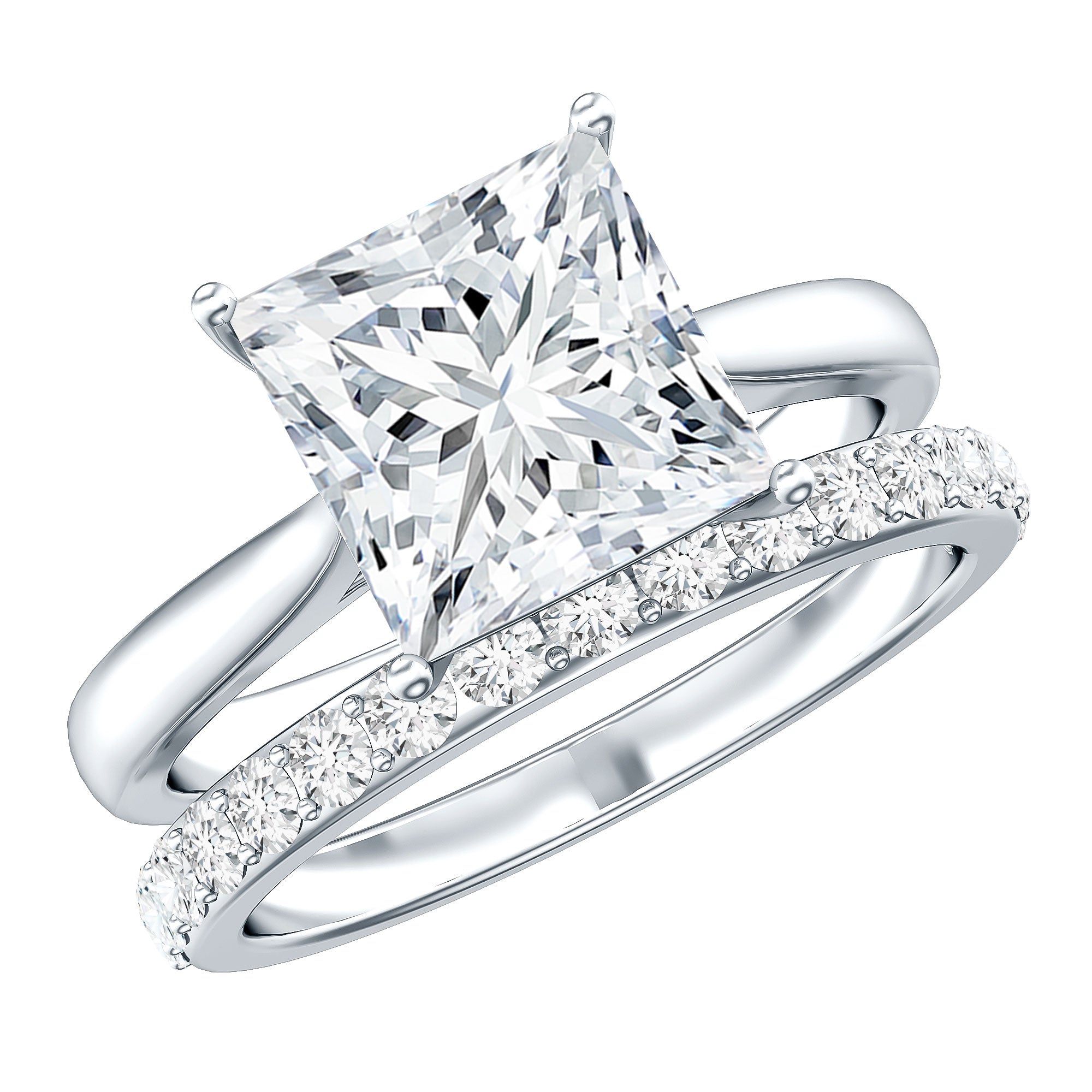 IGI Certified 3 Carat Lab Grown Diamond Princess Cut Wedding Ring Set for Women Lab - ( E-VS1 ) - Rosec Jewels