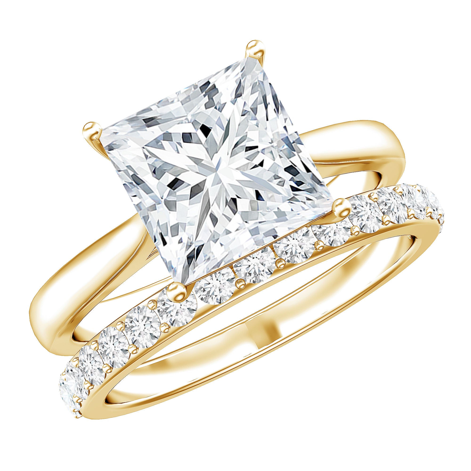 Rosec Jewels-IGI Certified 3 Carat Lab Grown Diamond Princess Cut Wedding Ring Set for Women