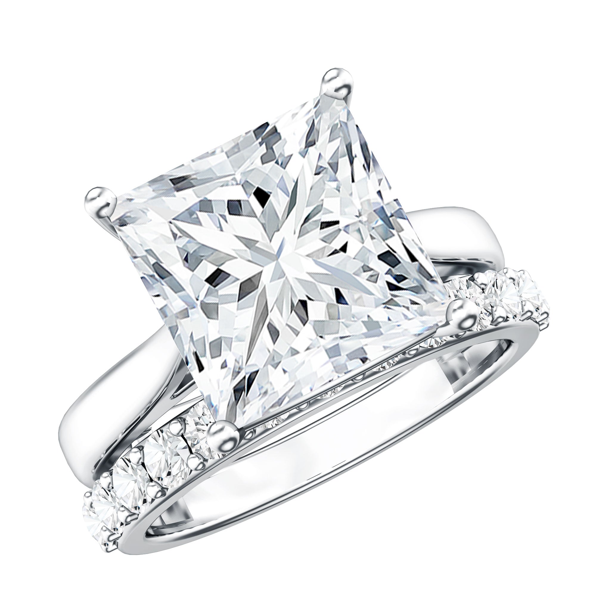 IGI Certified 4 Carat Princess Cut Lab Grown Diamond Solitaire Wedding Ring Set Lab - ( E-VS1 ) - Rosec Jewels