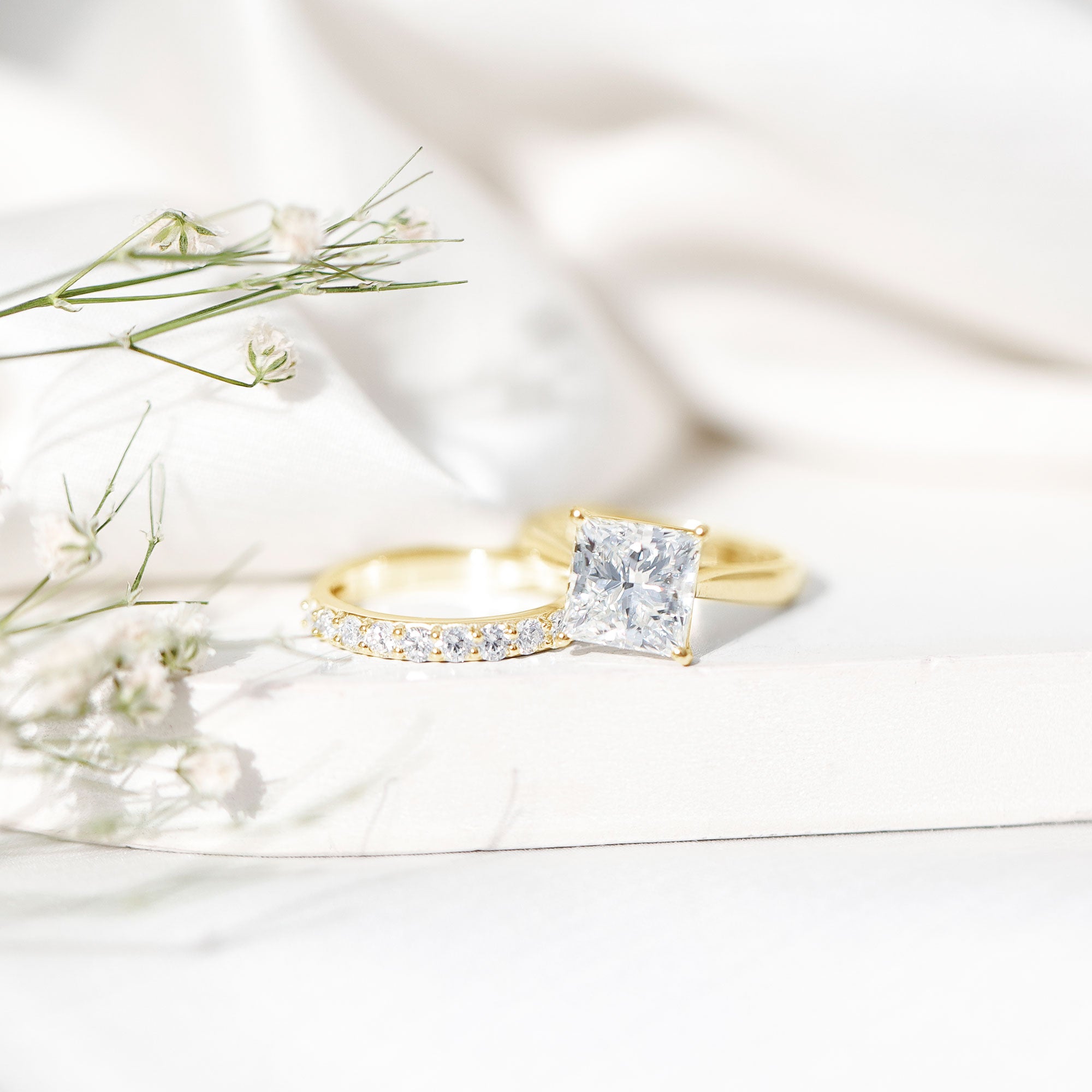 IGI Certified 4 Carat Princess Cut Lab Grown Diamond Solitaire Wedding Ring Set Lab - ( E-VS1 ) - Rosec Jewels