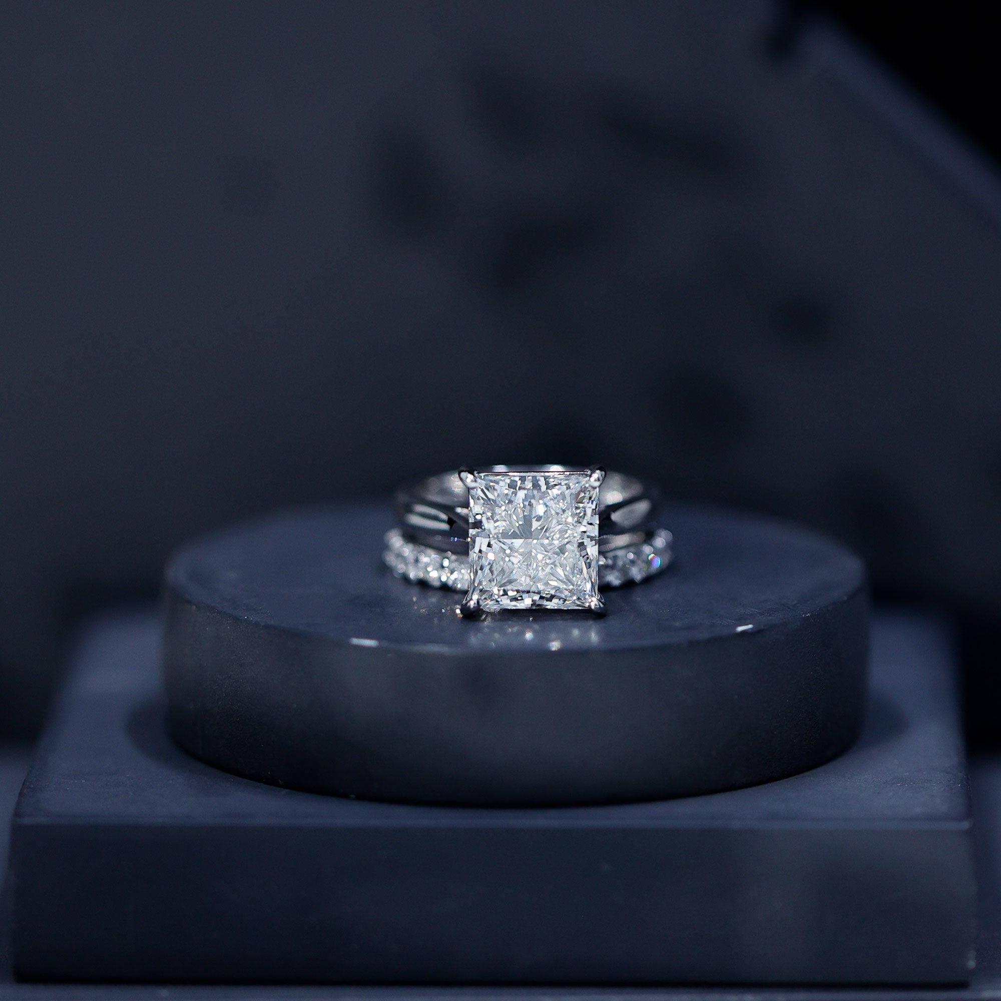 5 Carat Huge Lab Grown Diamond Princess Cut Engagement Ring Set with IGI Certificate Lab - ( E-VS1 ) - Rosec Jewels