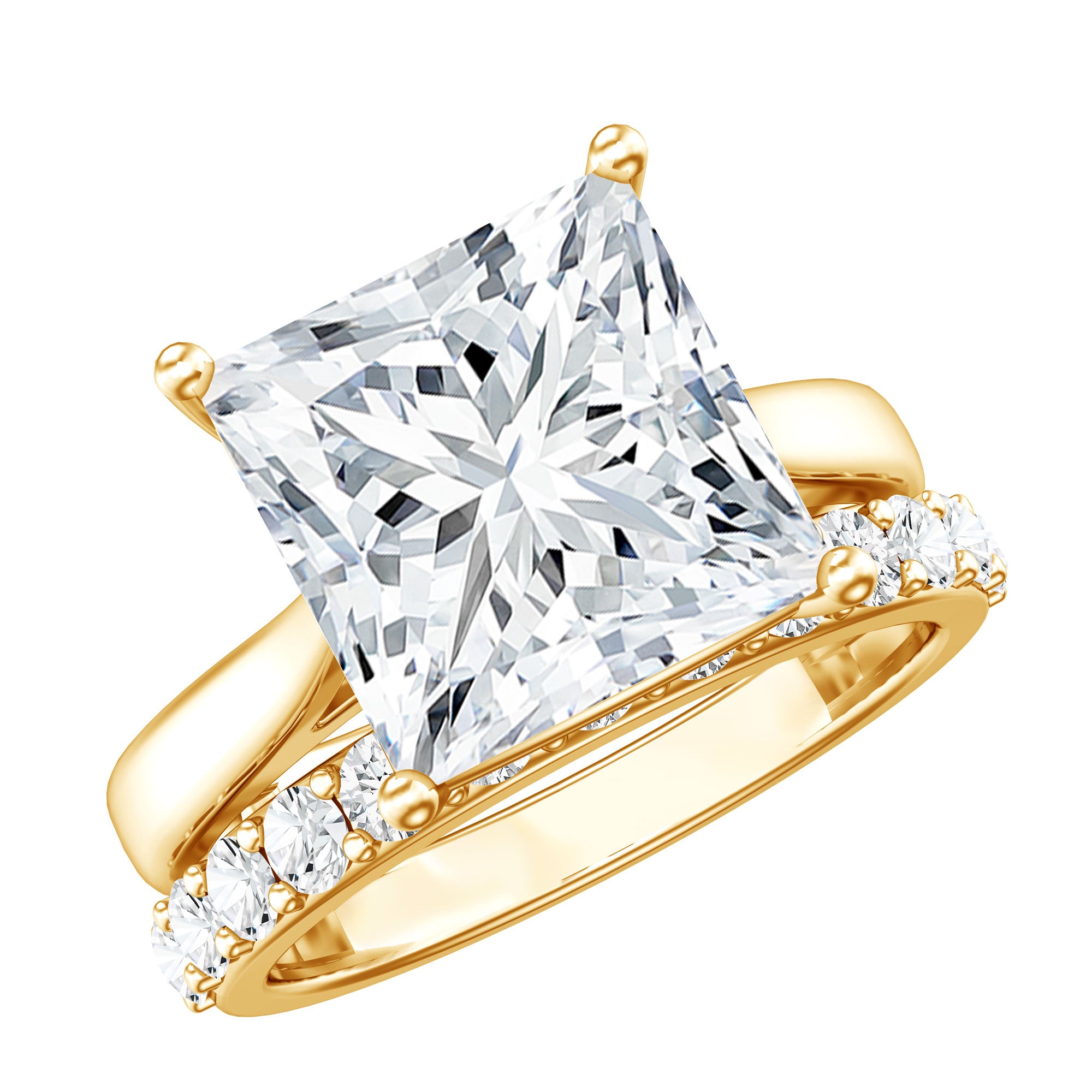 Rosec Jewels-5 Carat Huge Lab Grown Diamond Princess Cut Engagement Ring Set with IGI Certificate