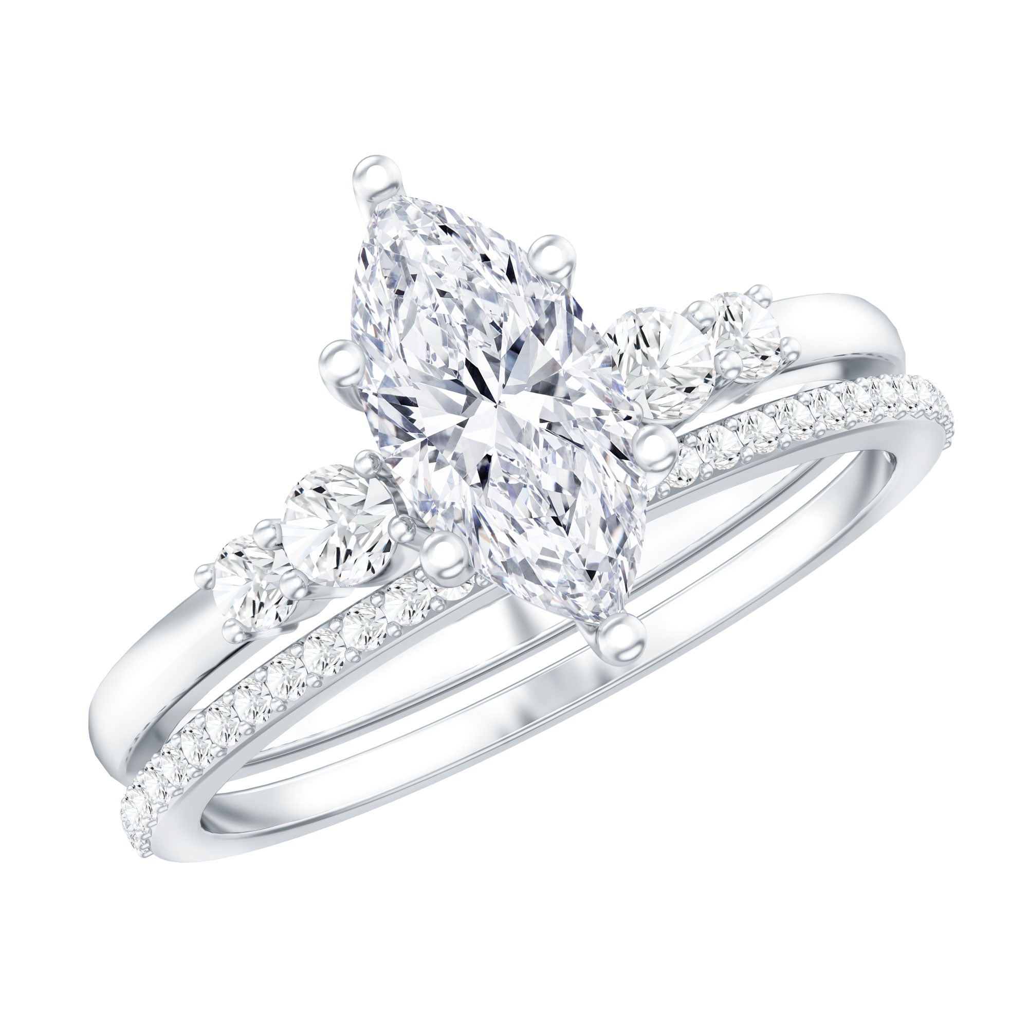 IGI Certified 1 Carat Marquise Lab Grown Diamond Wedding Ring Set for Women Lab - ( E-VS1 ) - Rosec Jewels