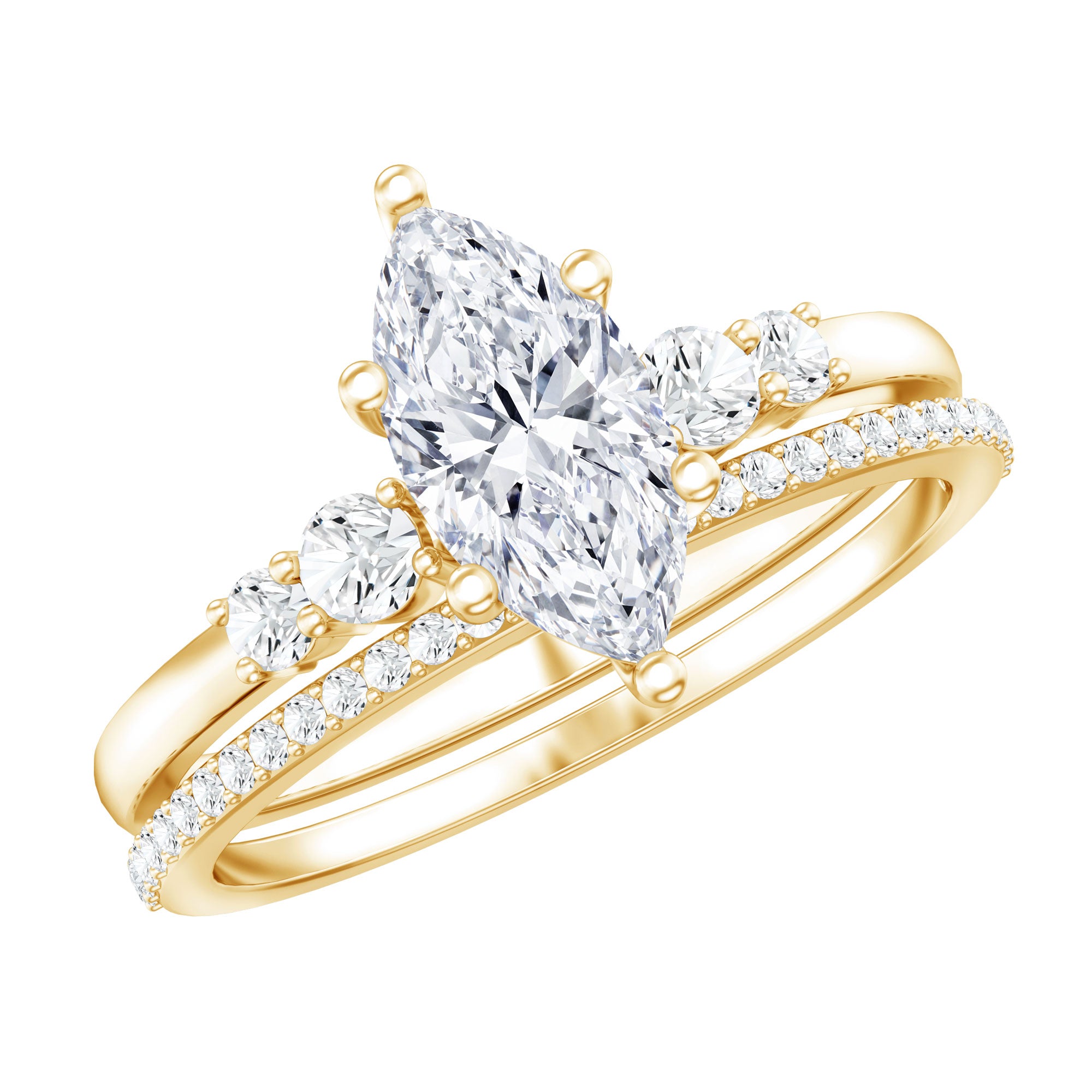 IGI Certified 1 Carat Marquise Lab Grown Diamond Wedding Ring Set for Women Lab - ( E-VS1 ) - Rosec Jewels