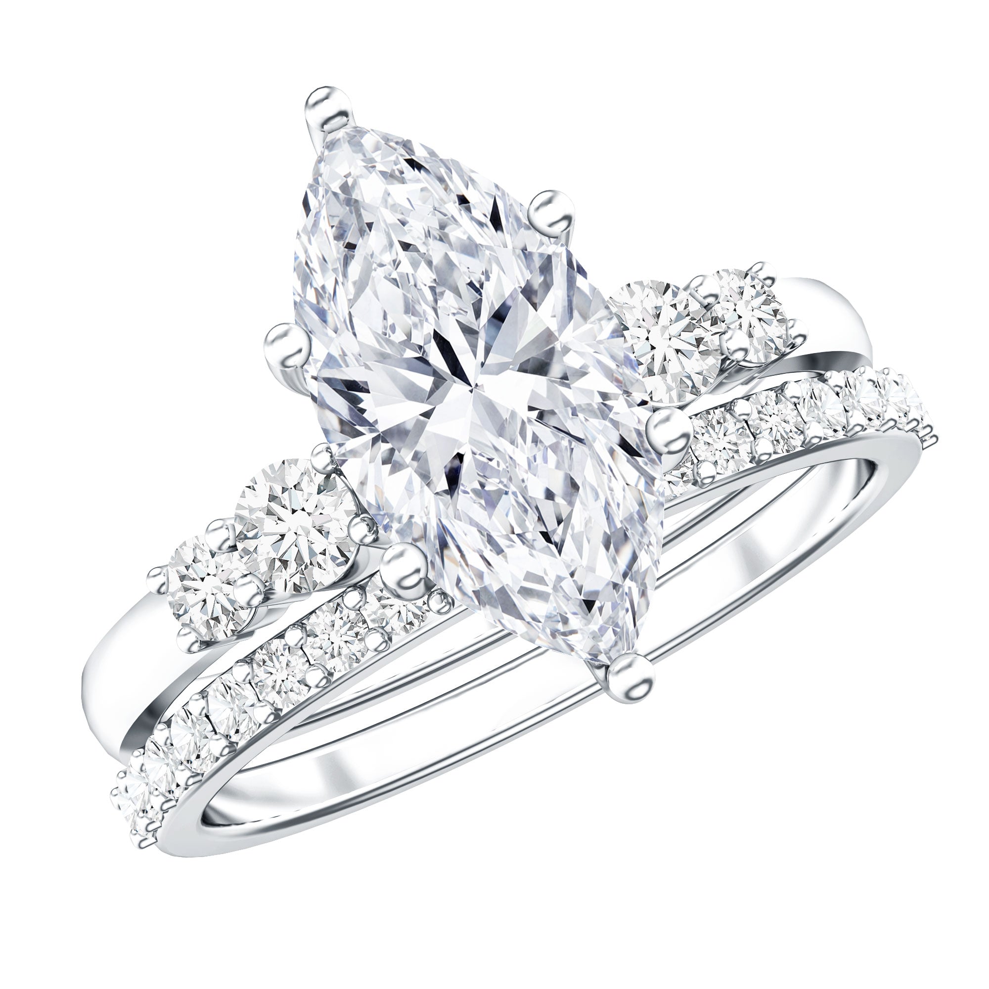 2 Carat Marquise Cut Bridal Ring Set with IGI Certified Lab Grown Diamond Lab - ( E-VS1 ) - Rosec Jewels