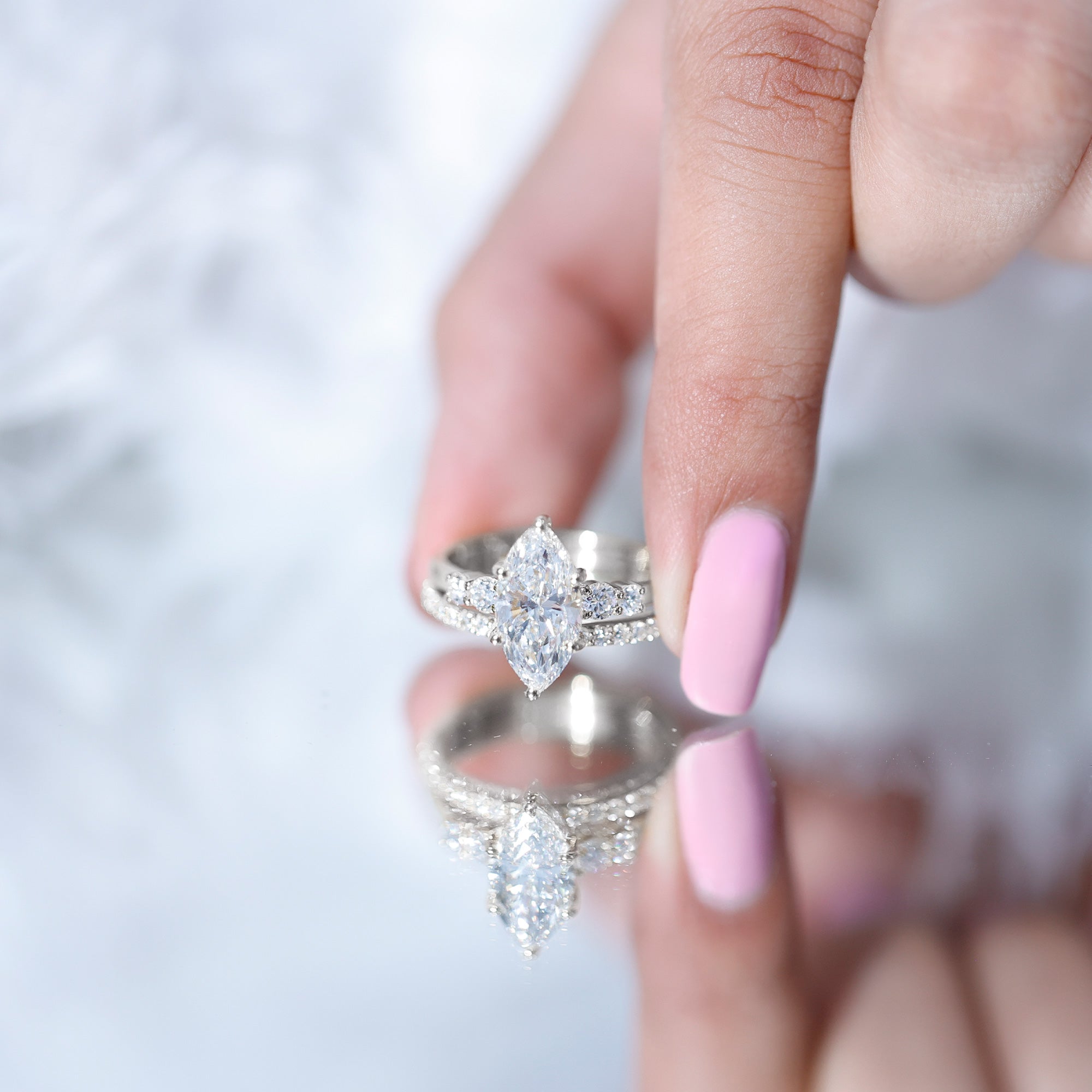 2 Carat Marquise Cut Bridal Ring Set with IGI Certified Lab Grown Diamond Lab - ( E-VS1 ) - Rosec Jewels