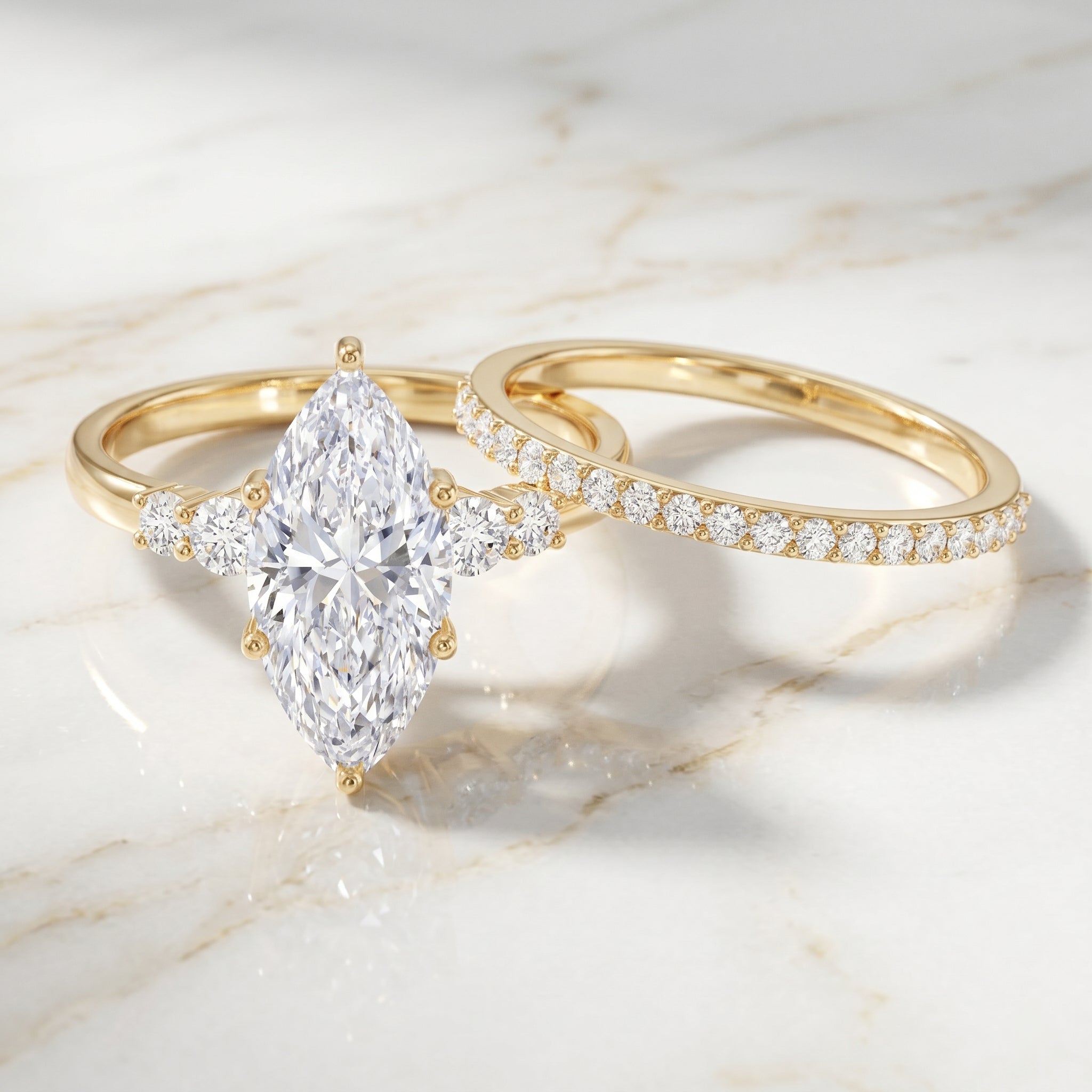 IGI Certified 3 Carat Lab Grown Diamond Marquise Bridal Wedding Ring Set Lab - ( E-VS1 ) - Rosec Jewels