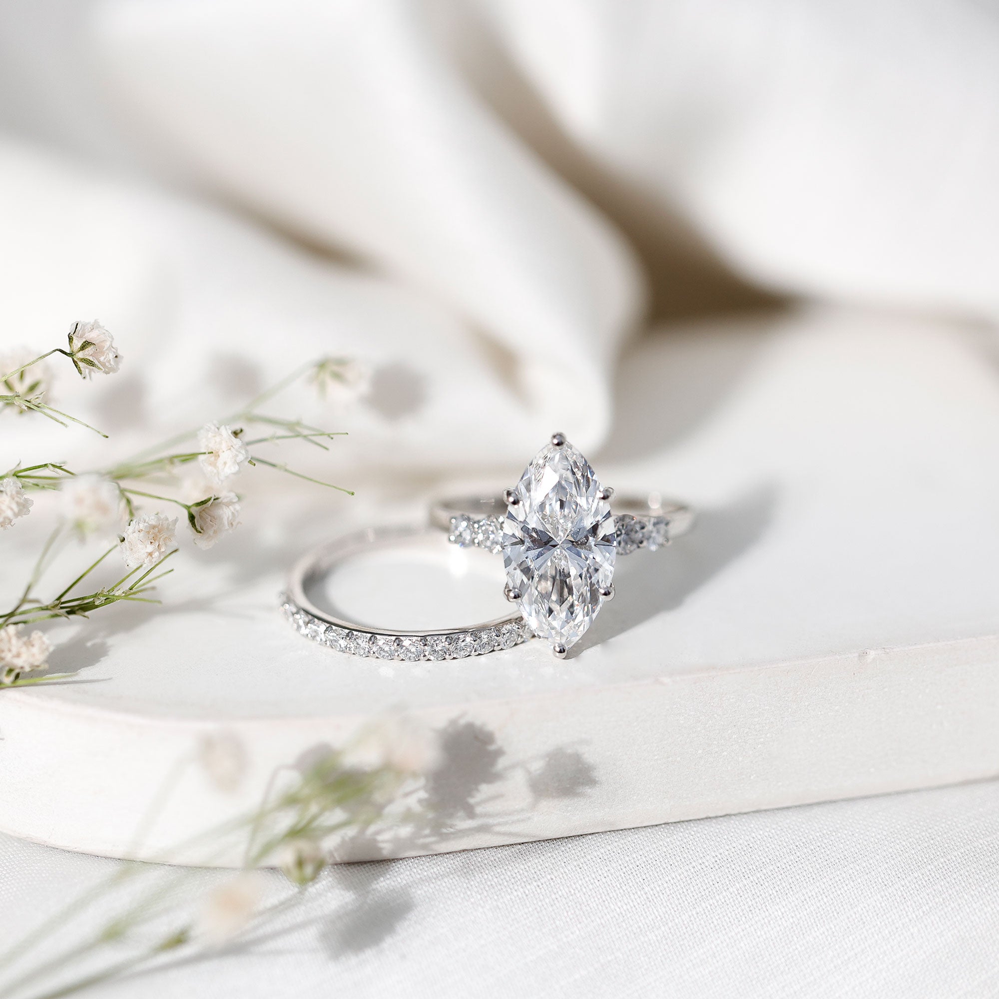 IGI Certified Lab Grown Diamond 4 Carat Marquise Engagement Ring with Wedding Band Lab - ( E-VS1 ) - Rosec Jewels