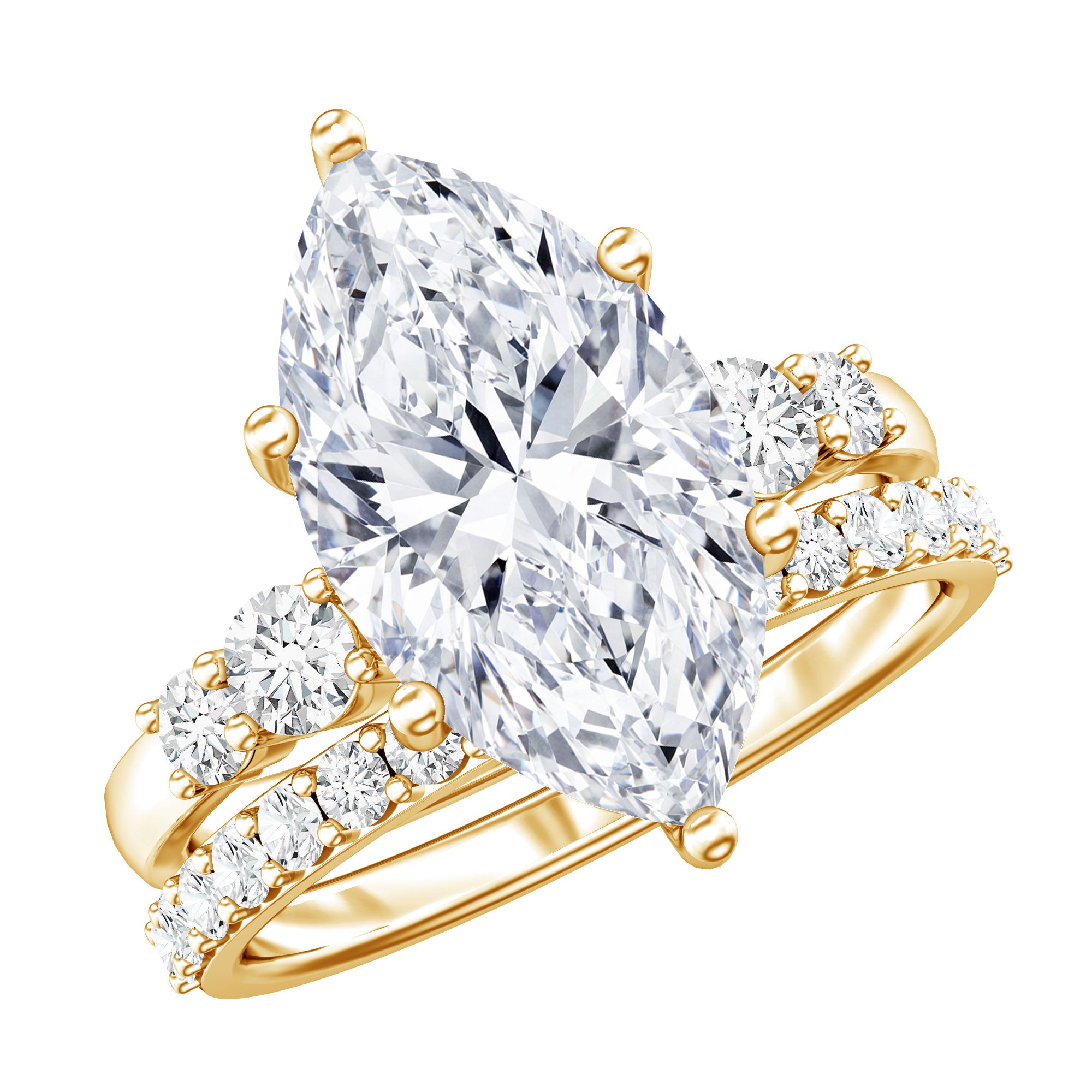 Rosec Jewels-IGI Certified Lab Grown Diamond 4 Carat Marquise Engagement Ring with Wedding Band