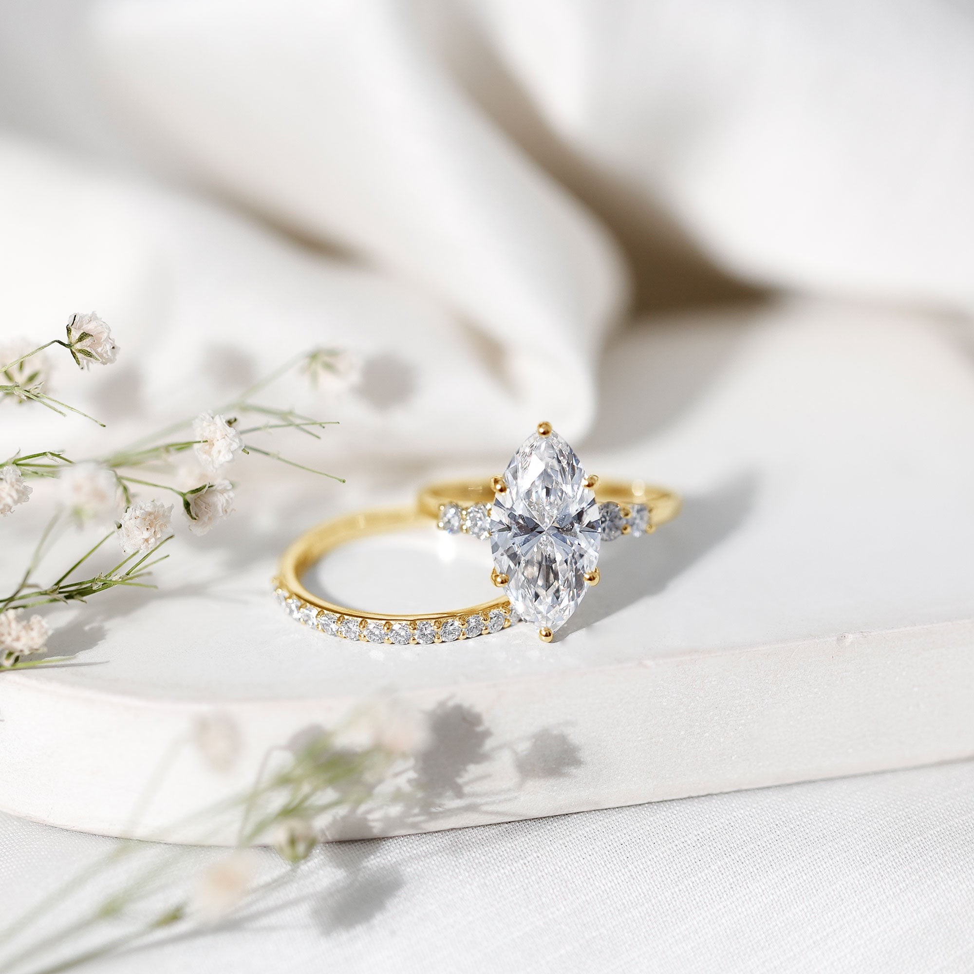 IGI Certified Lab Grown Diamond 4 Carat Marquise Engagement Ring with Wedding Band Lab - ( E-VS1 ) - Rosec Jewels