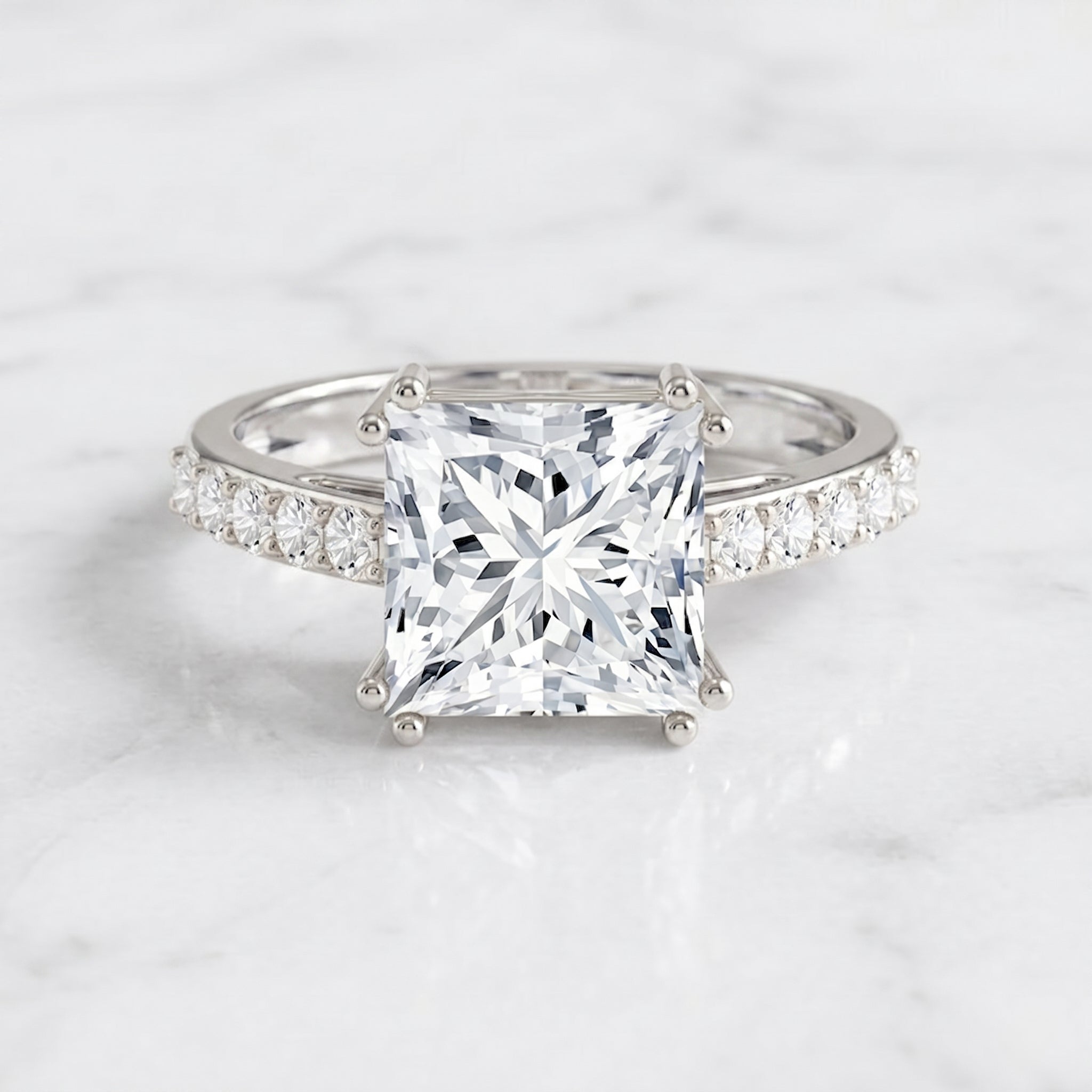 IGI Certified 4 Carat Princess Cut Lab Grown Diamond Solitaire Engagement Ring Lab - ( E-VS1 ) - Rosec Jewels