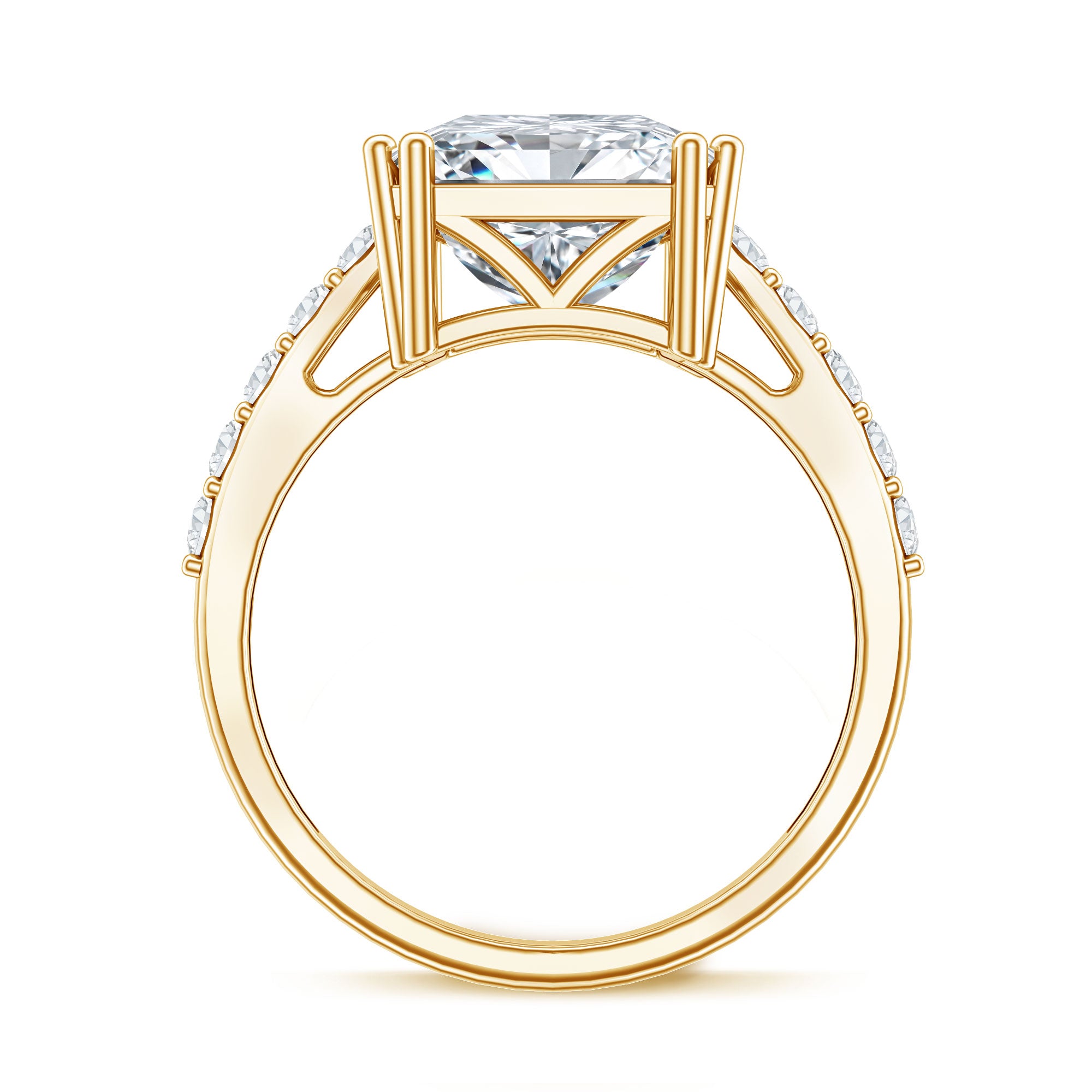 IGI Certified Princess Cut Lab Grown Diamond 5 Carat Engagement Ring with Side Stones Lab - ( E-VS1 ) - Rosec Jewels