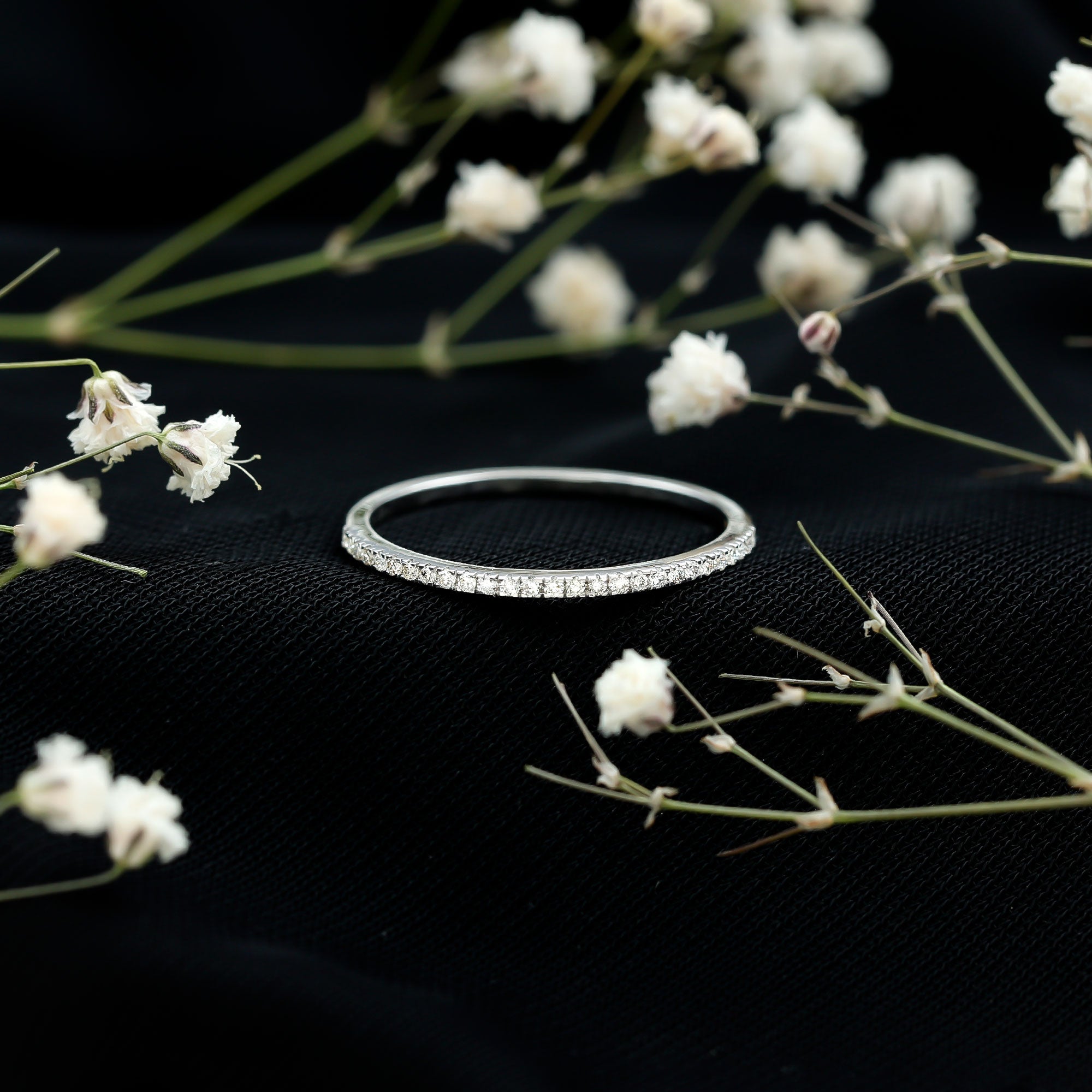 Certified Diamond Half Eternity Ring in Pave Setting Natural - ( HI-SI ) - Rosec Jewels