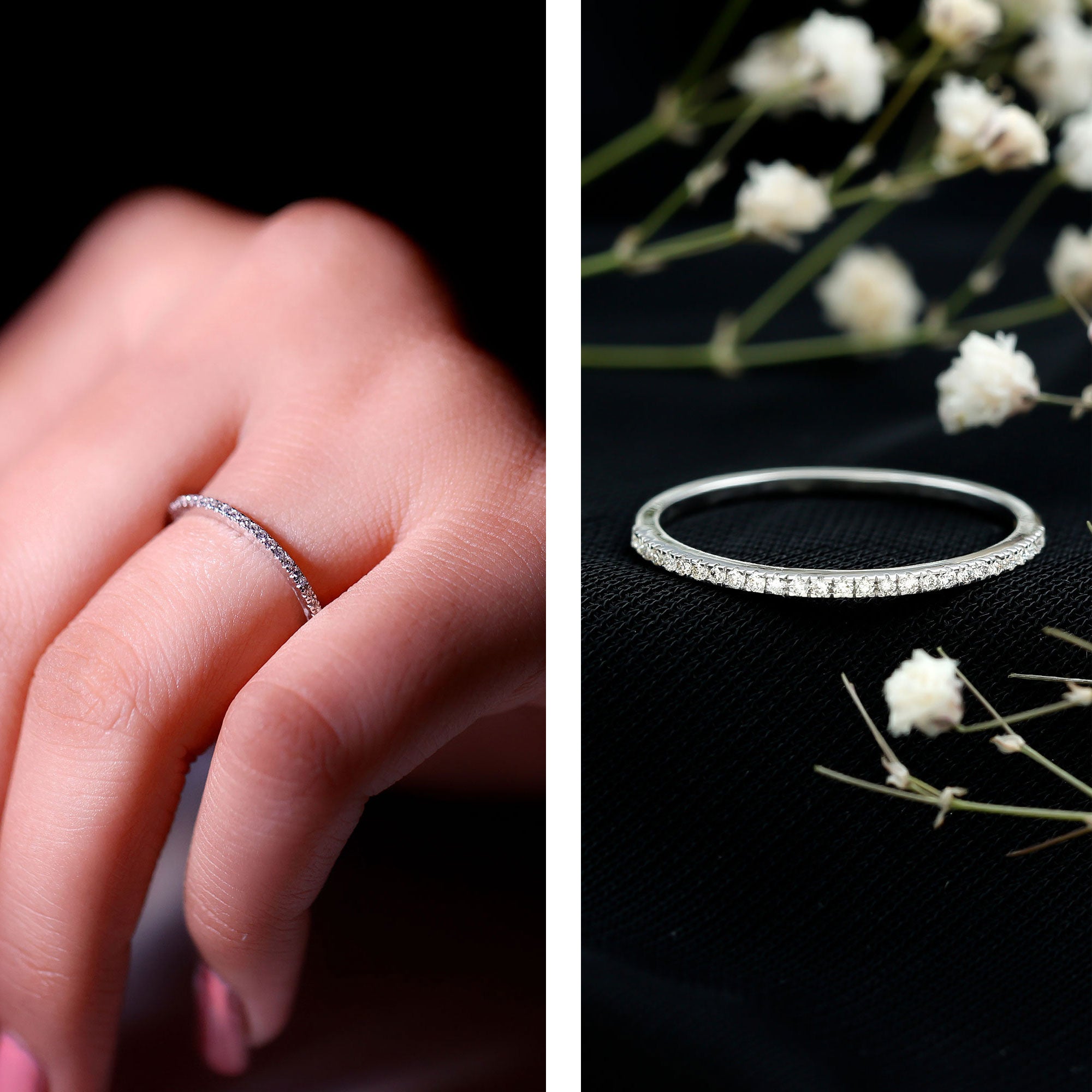 Certified Diamond Half Eternity Ring in Pave Setting Natural - ( HI-SI ) - Rosec Jewels