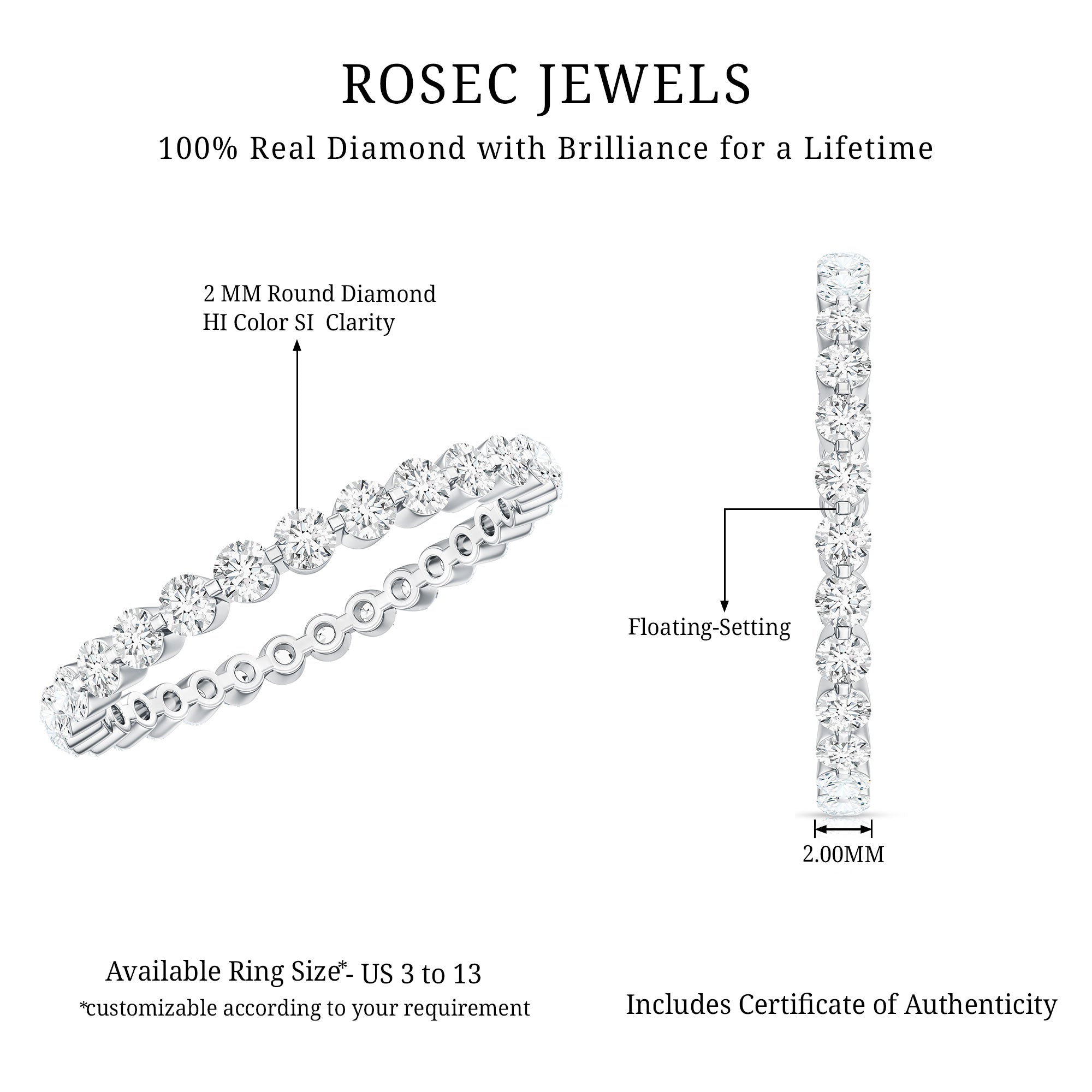Natural Diamond Full Eternity Ring Natural - ( HI-SI ) - Rosec Jewels