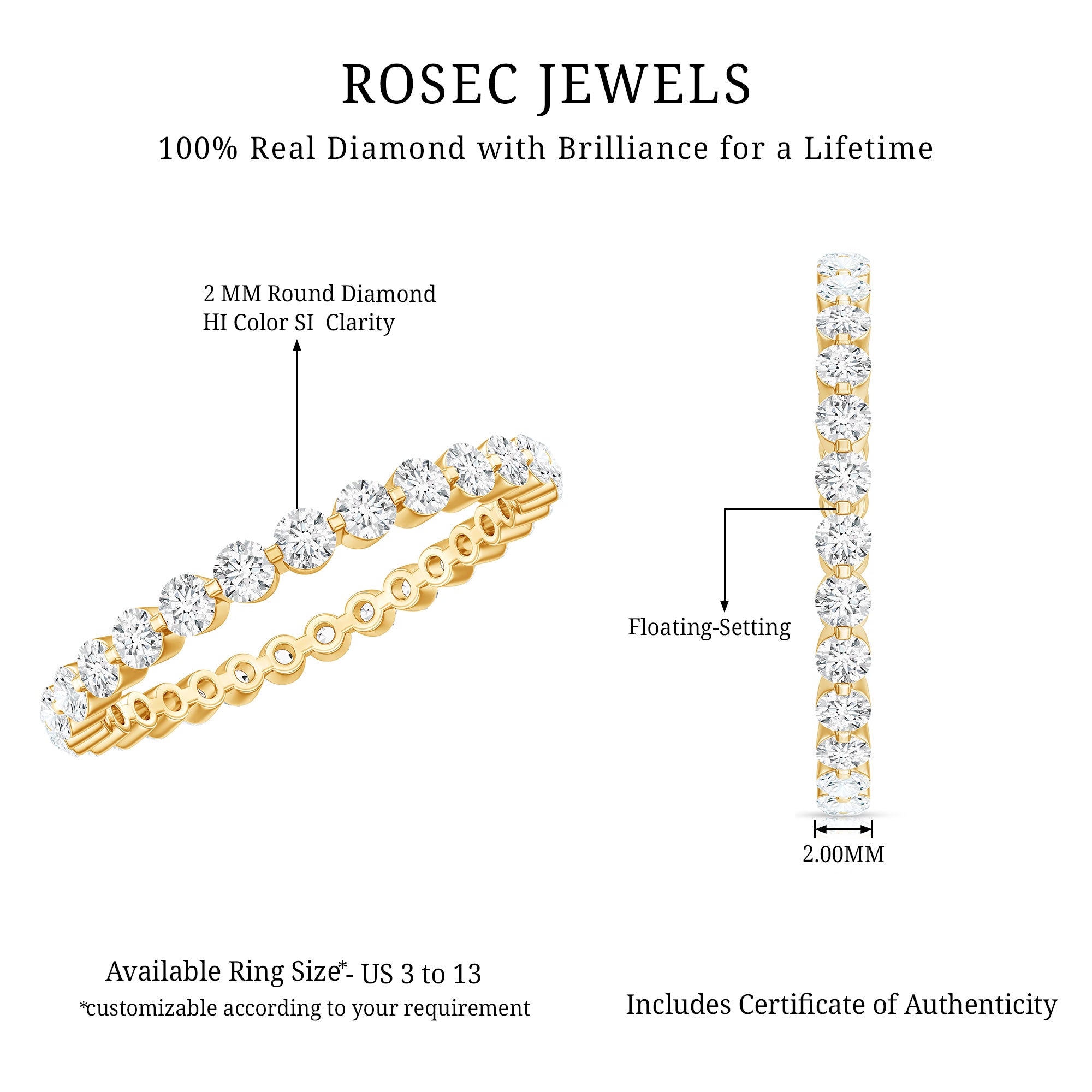 Natural Diamond Full Eternity Ring Natural - ( HI-SI ) - Rosec Jewels