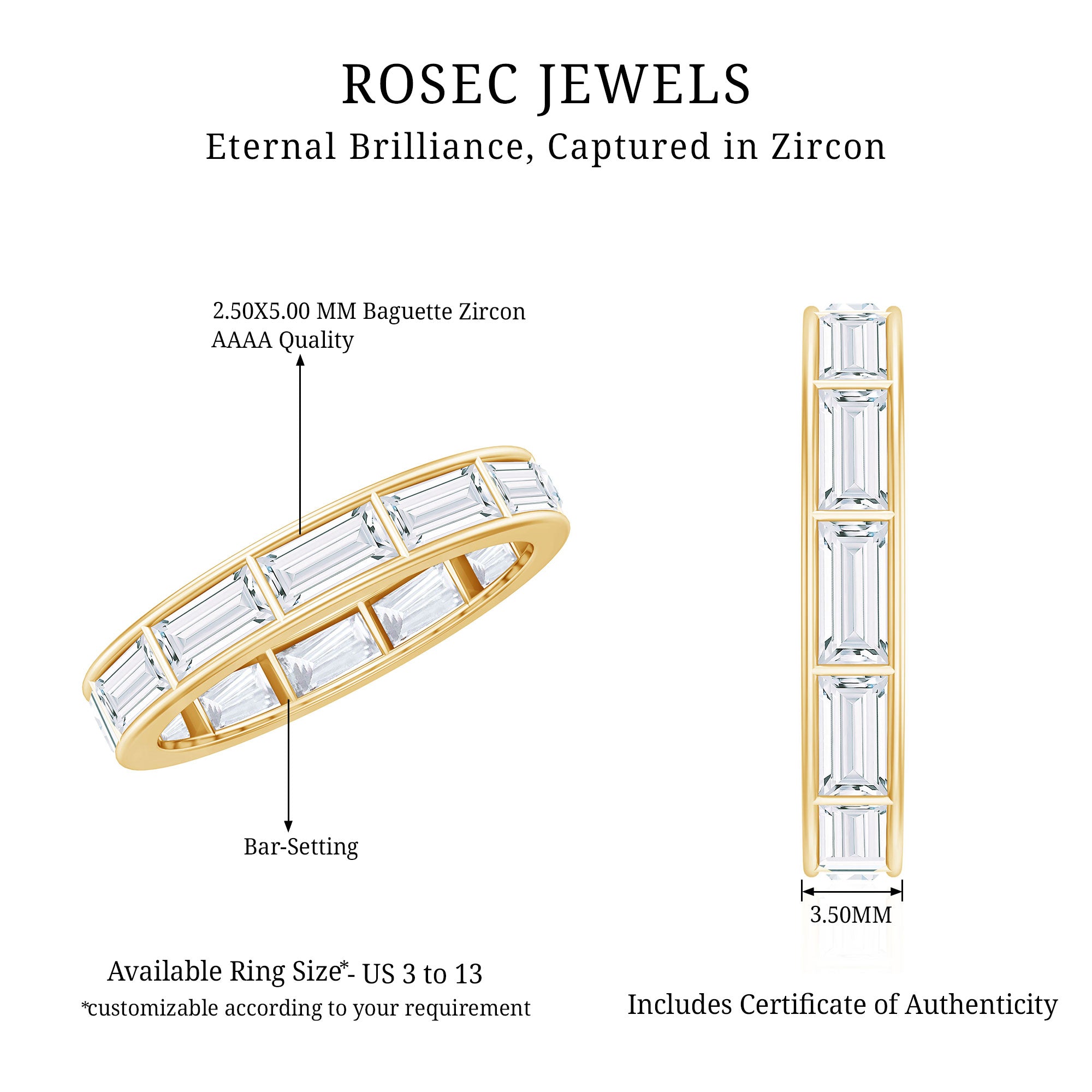 Baguette Cut Zircon East West Full Eternity Band Ring AAAA - Rosec Jewels