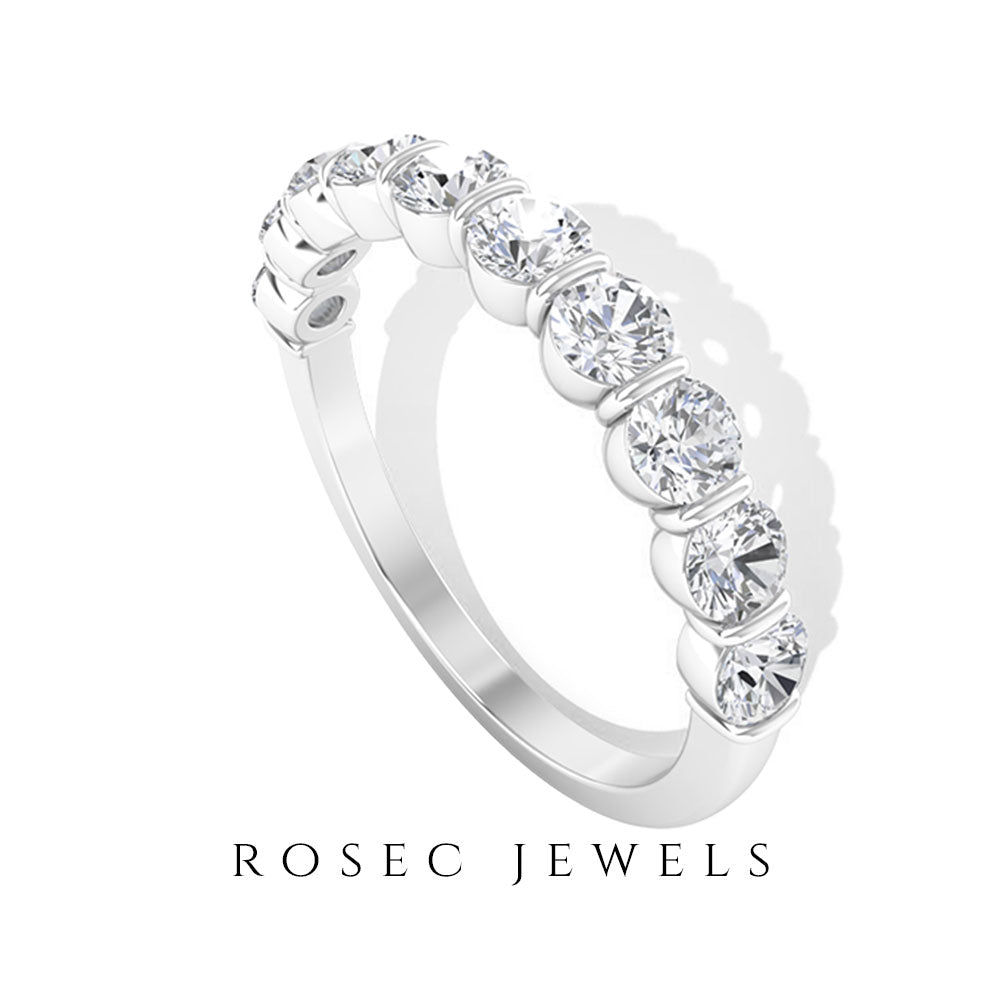 Natural Diamond Half Eternity Ring in Bar Setting Natural - ( HI-SI ) - Rosec Jewels