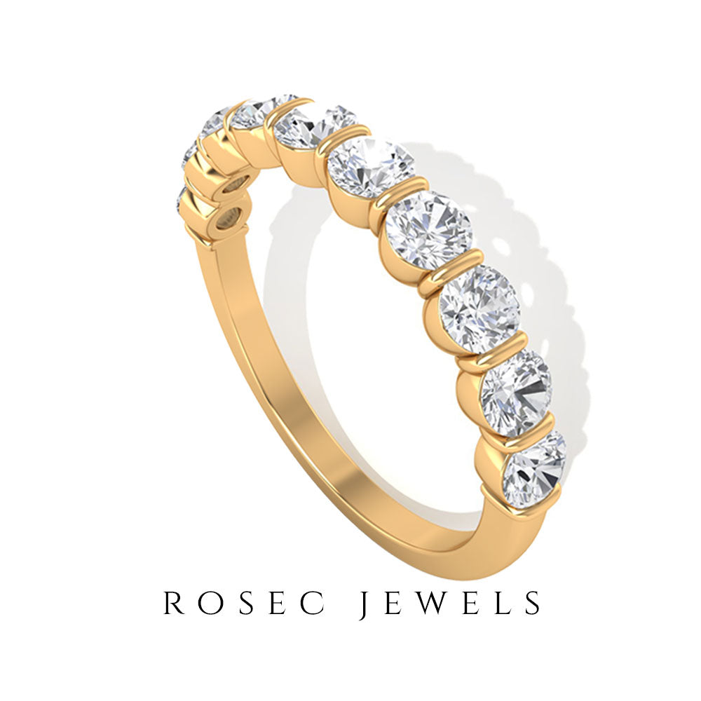 Natural Diamond Half Eternity Ring in Bar Setting Natural - ( HI-SI ) - Rosec Jewels