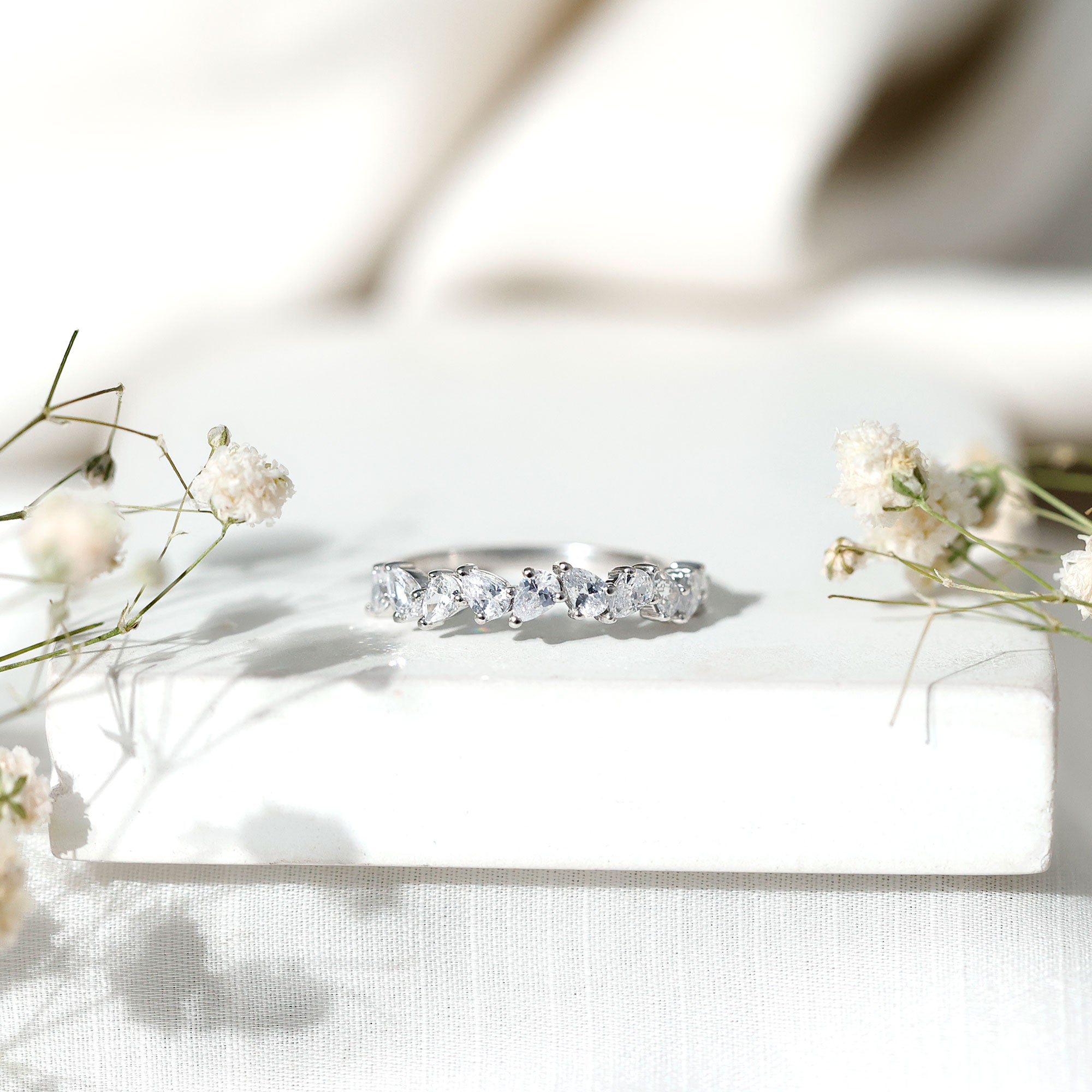 Pear Cut Cubic Zirconia Half Eternity Ring AAAA - Rosec Jewels