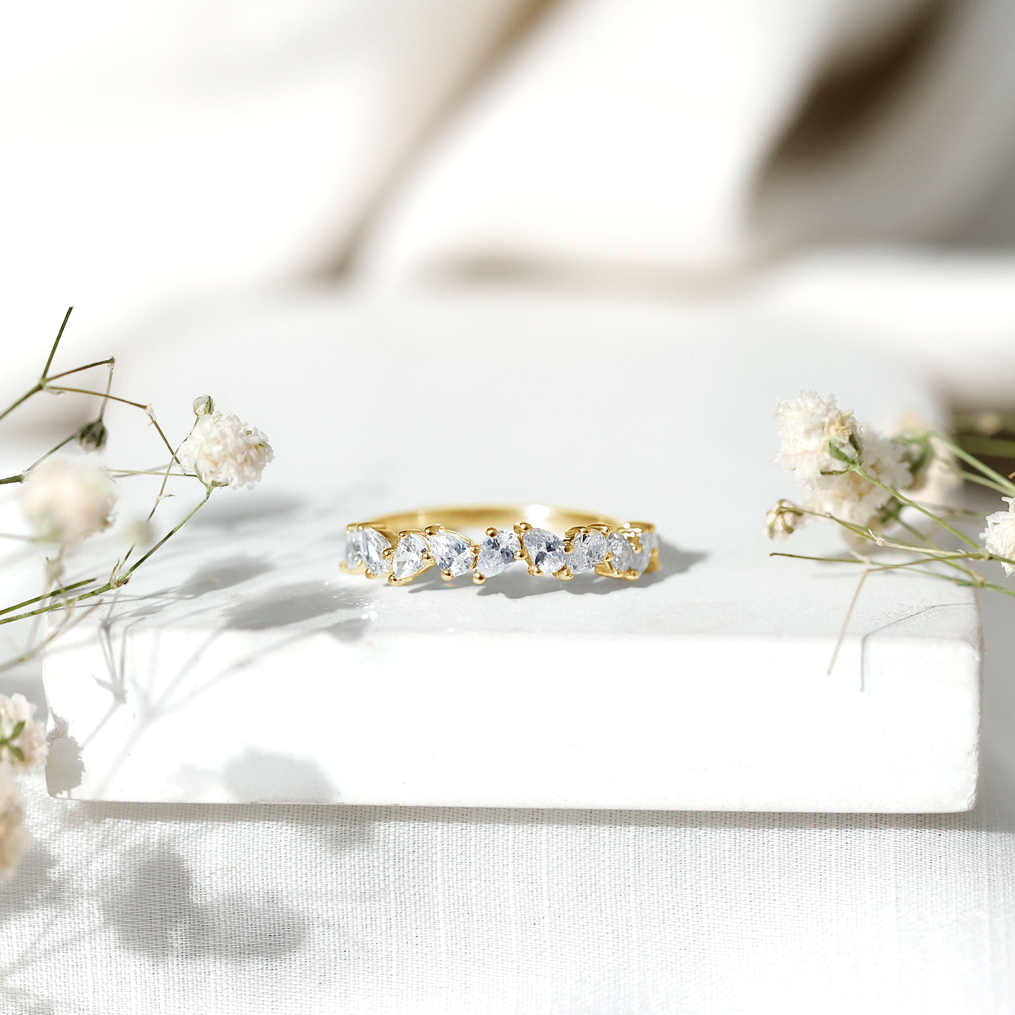 Pear Cut Cubic Zirconia Half Eternity Ring AAAA - Rosec Jewels