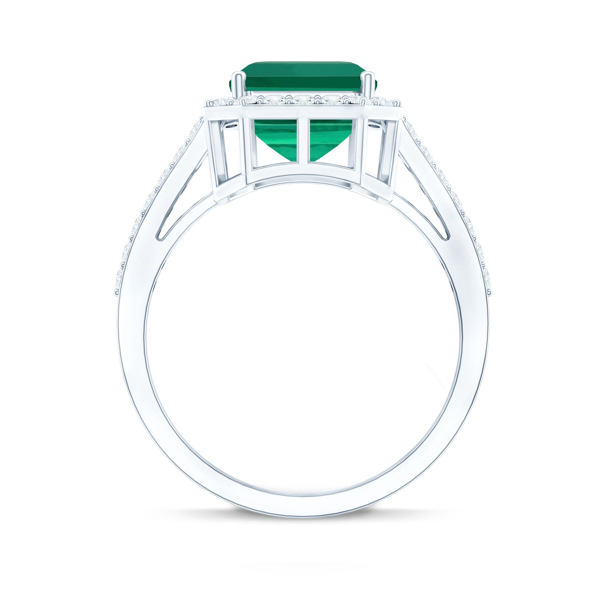 Lab Grown 3 Carat Emerald Cut Emerald Engagement Ring with Diamond Halo AAAA - Rosec Jewels