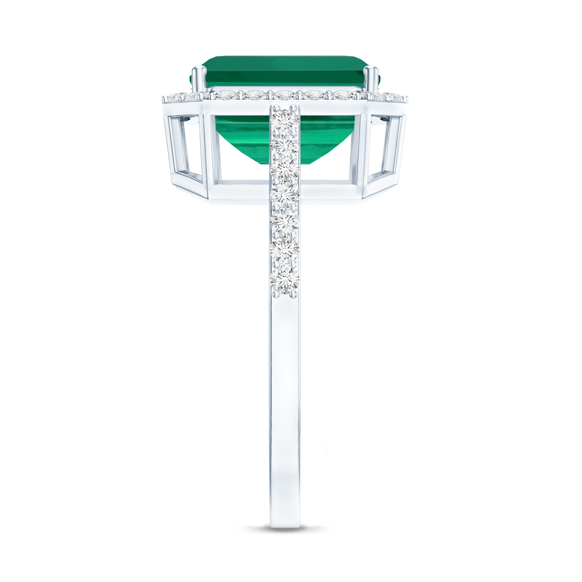 Lab Grown 3 Carat Emerald Cut Emerald Engagement Ring with Diamond Halo AAAA - Rosec Jewels