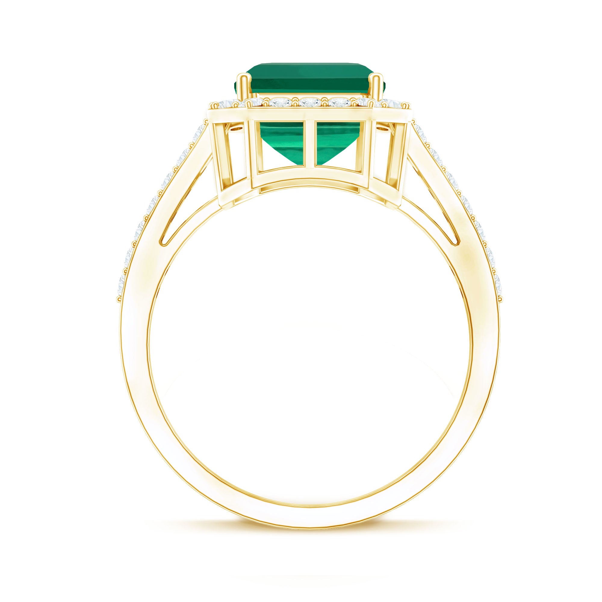 Lab Grown 3 Carat Emerald Cut Emerald Engagement Ring with Diamond Halo AAAA - Rosec Jewels