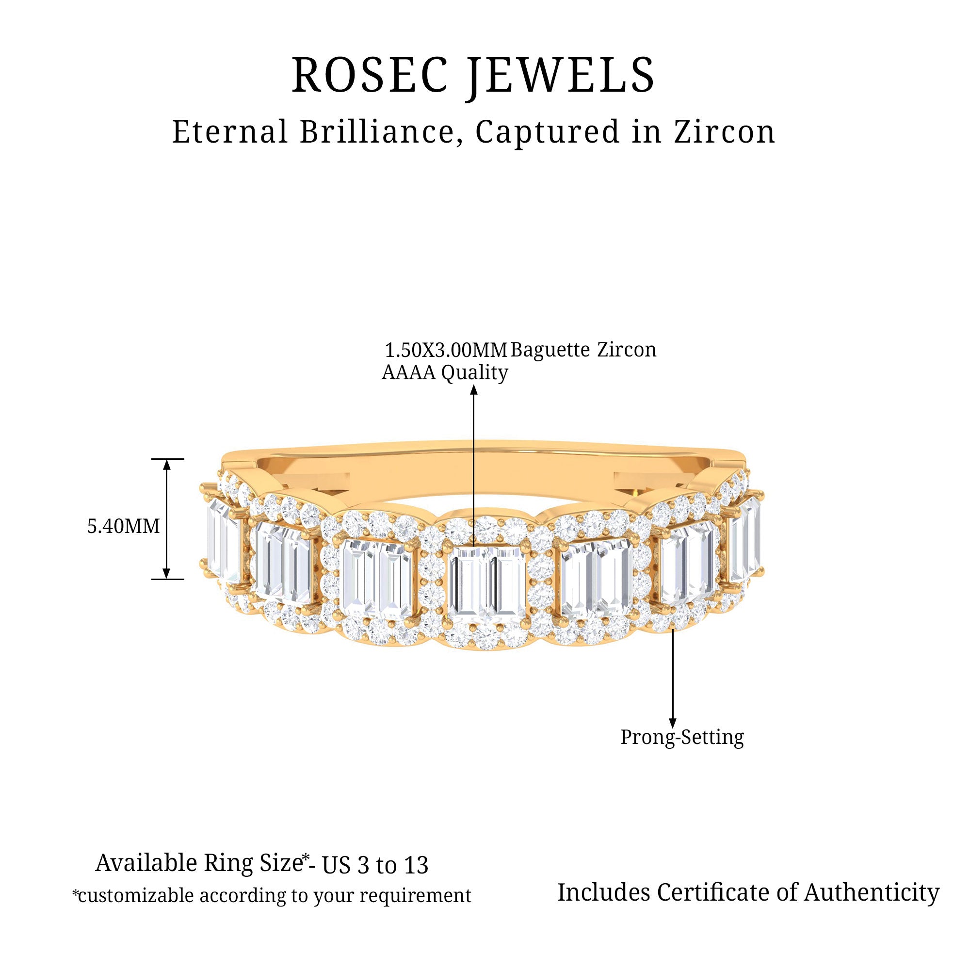 Designer Cubic Zirconia Semi Eternity Band Ring AAAA - Rosec Jewels
