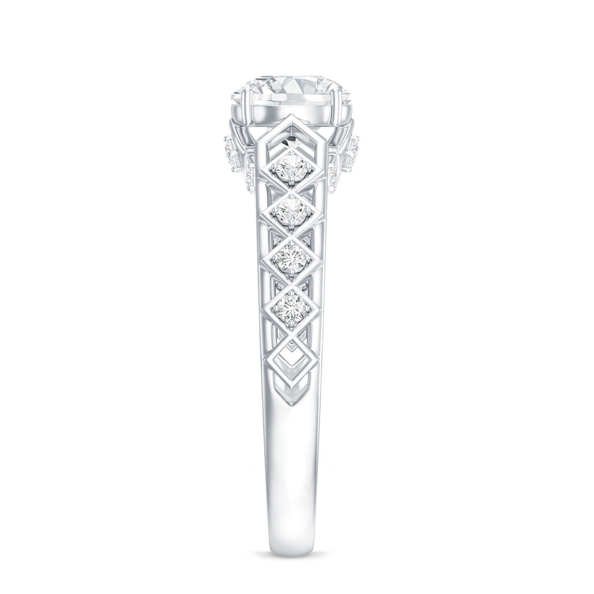 Round Cut Certified Moissanite Art Deco Engagement Ring D-VS1 - Rosec Jewels
