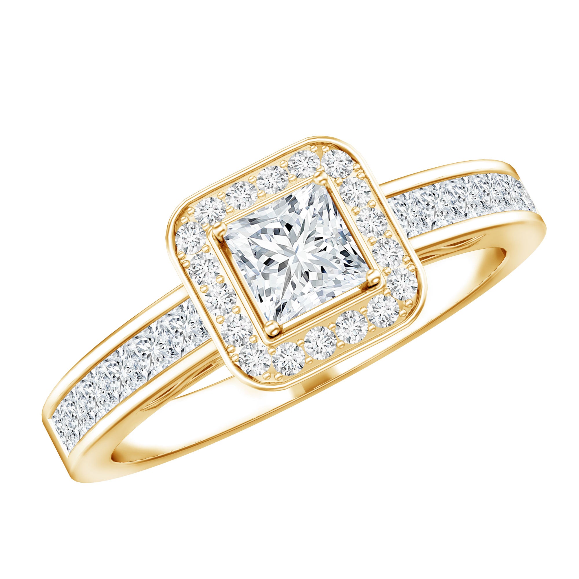 Lab Grown Diamond Princess Cut Engagement Ring with Halo Lab - ( EF-VS ) - Rosec Jewels