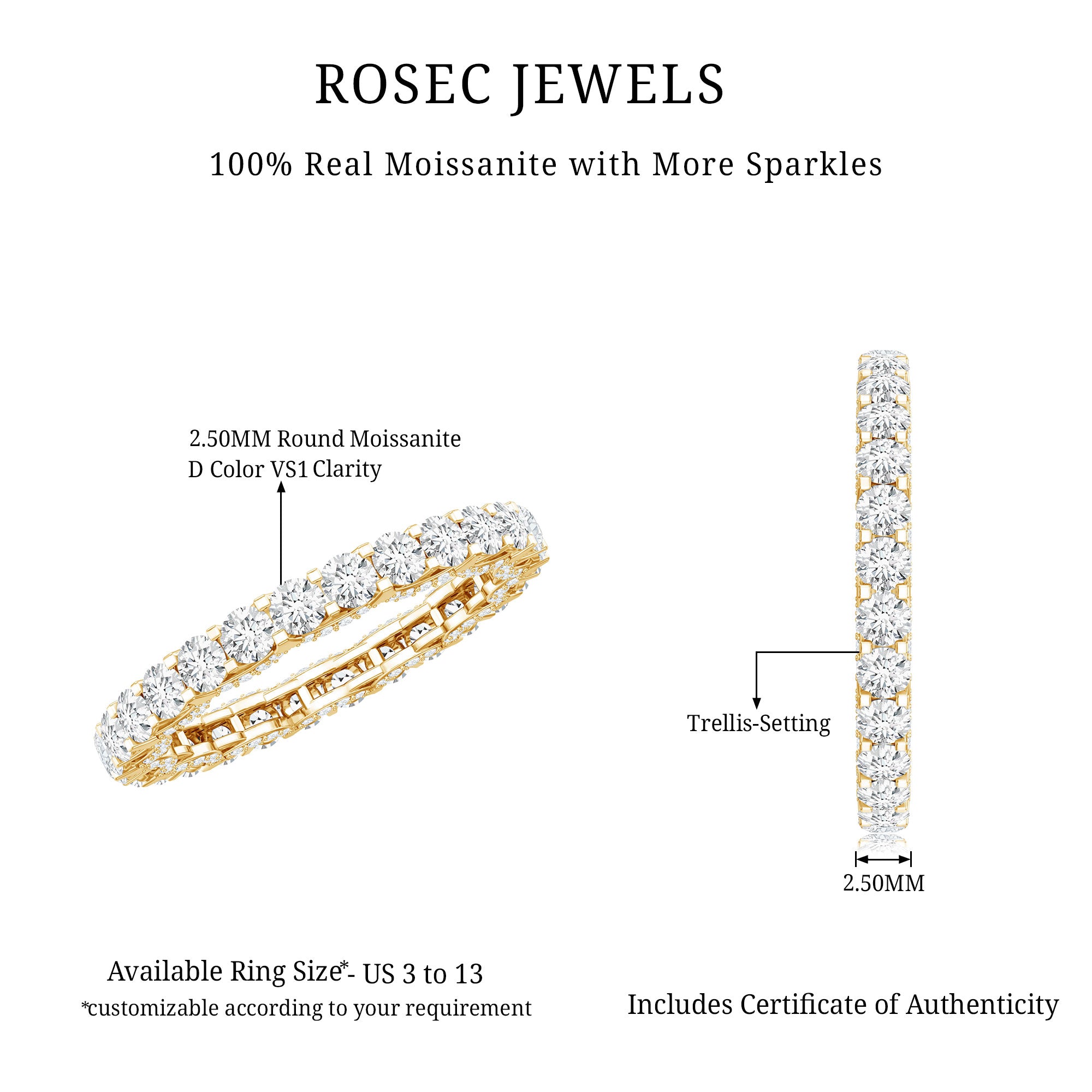 Trellis Set Moissanite Full Eternity Band Ring D-VS1 - Rosec Jewels