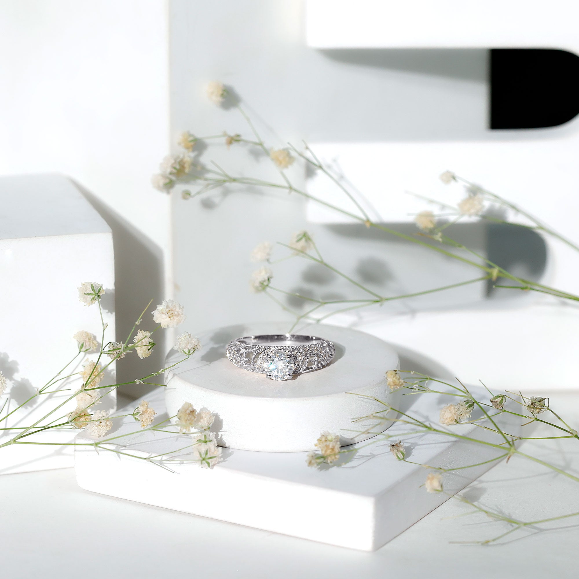 Rosec Jewels-Vintage Inspired 0.98 Carat Moissanite Engagement Ring for Women