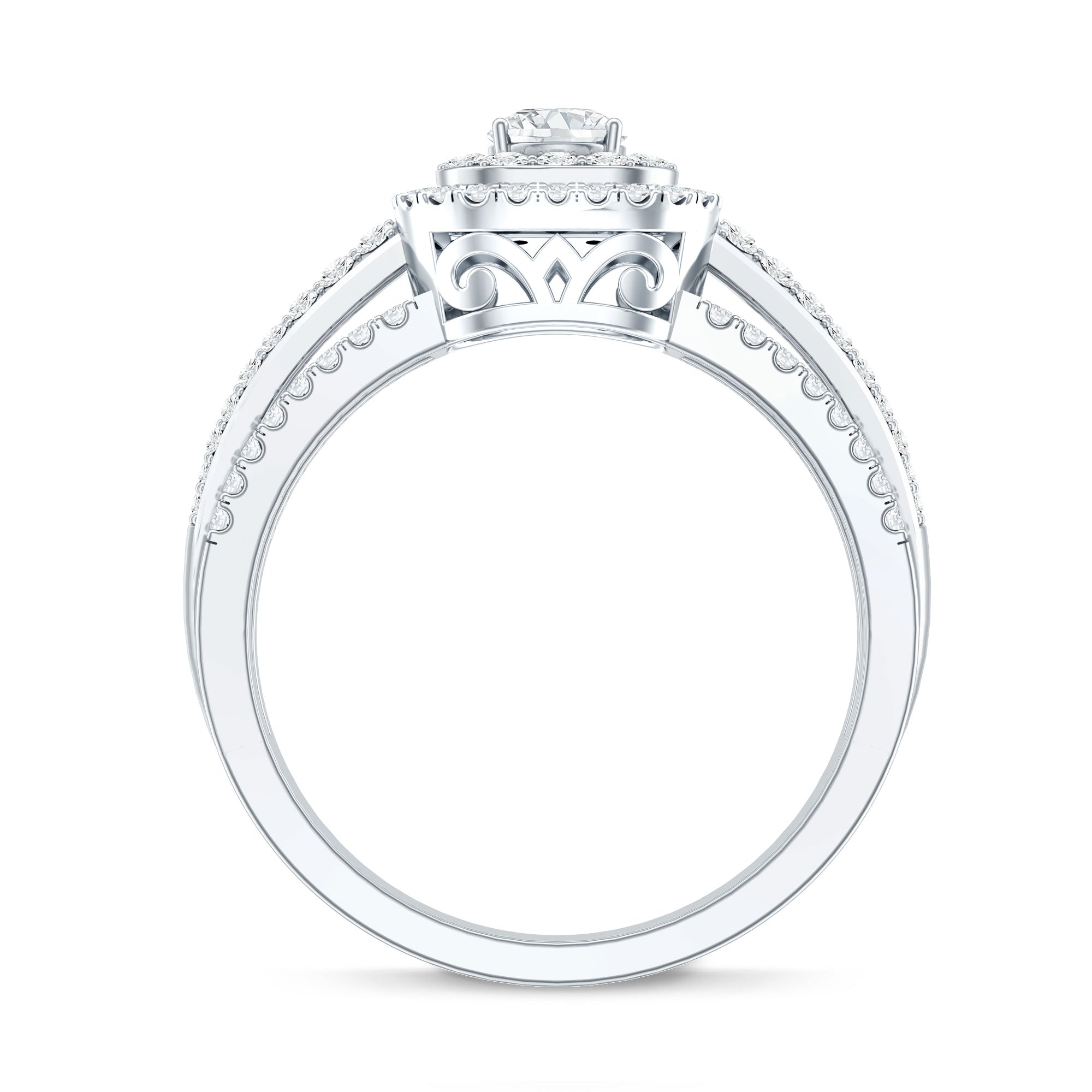 Lab Grown Diamond Retro Engagement Ring with Double Halo Lab - ( EF-VS ) - Rosec Jewels