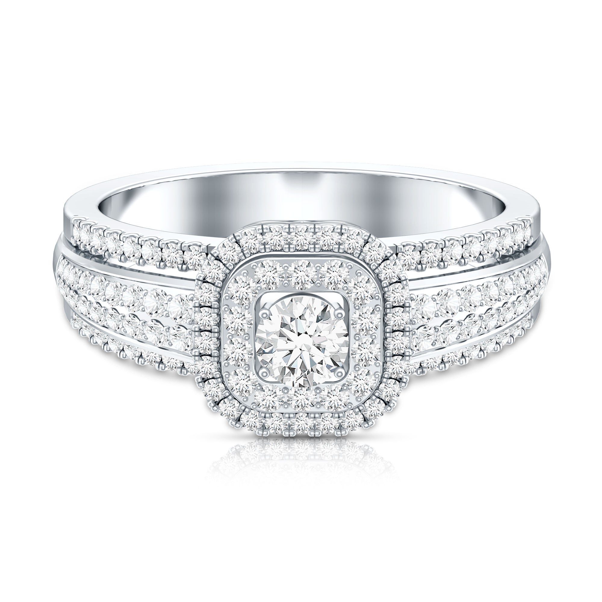 Lab Grown Diamond Retro Engagement Ring with Double Halo Lab - ( EF-VS ) - Rosec Jewels