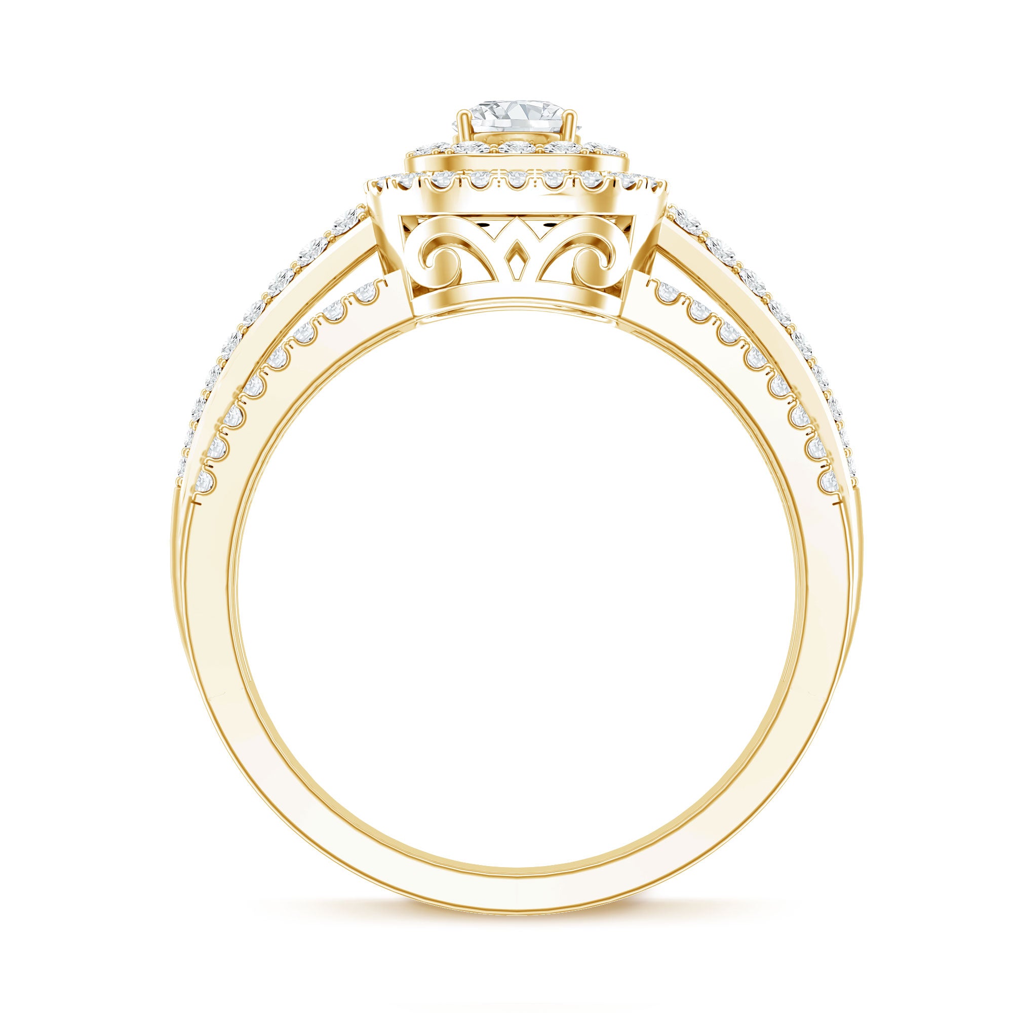 Lab Grown Diamond Retro Engagement Ring with Double Halo Lab - ( EF-VS ) - Rosec Jewels