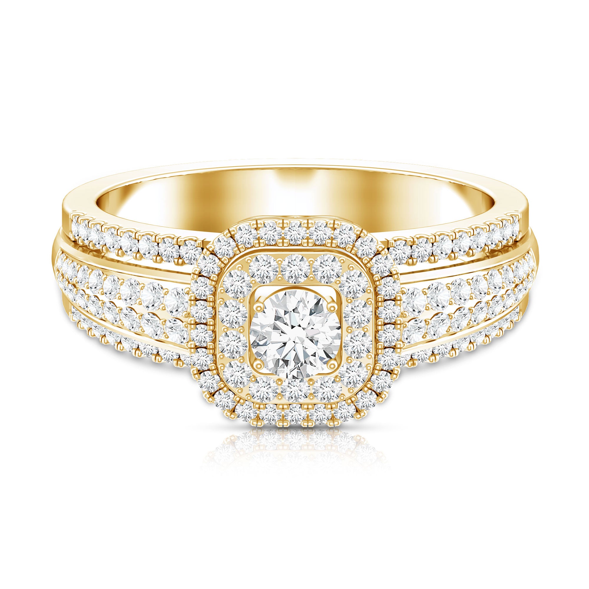 Lab Grown Diamond Retro Engagement Ring with Double Halo Lab - ( EF-VS ) - Rosec Jewels