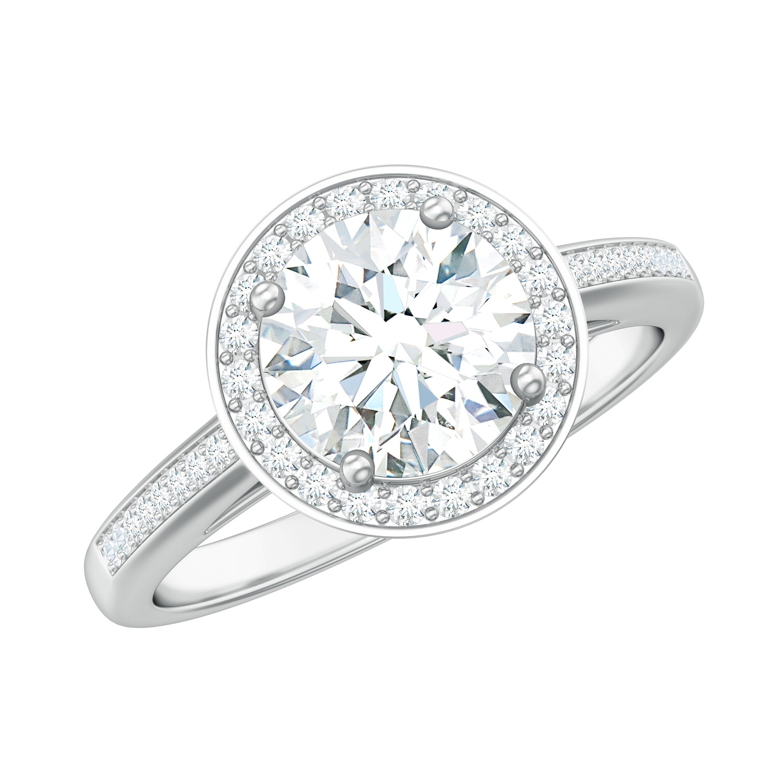 Round Moissanite Halo Engagement Ring with Certificate D-VS1 - Rosec Jewels
