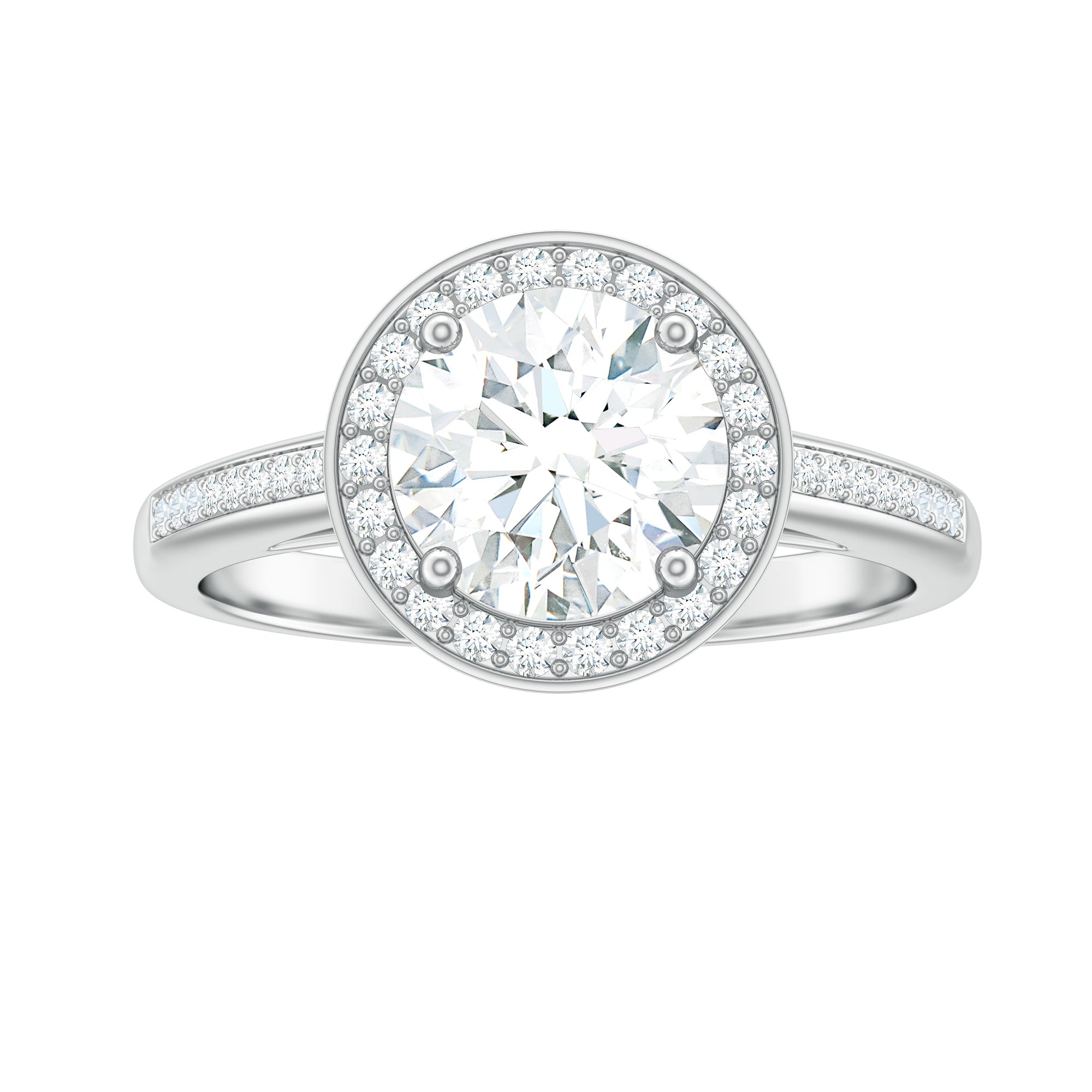 Round Moissanite Halo Engagement Ring with Certificate D-VS1 - Rosec Jewels