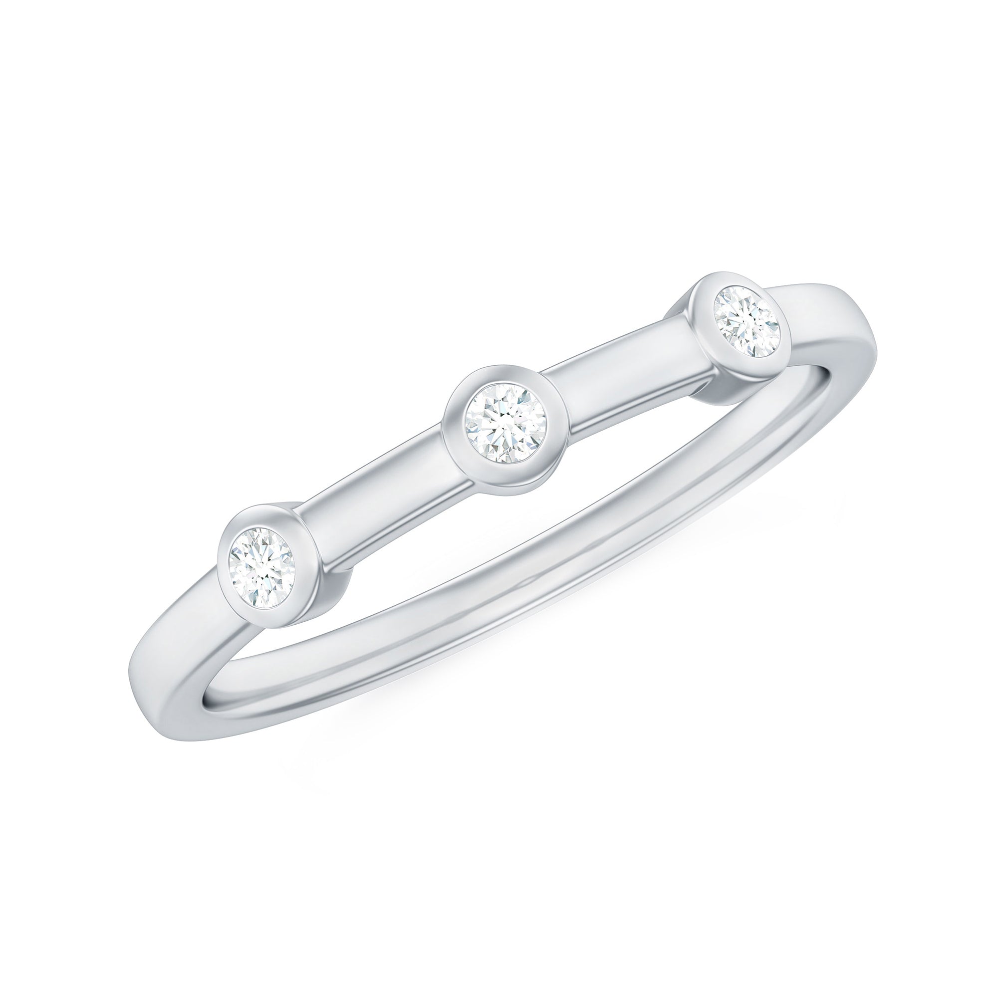 Certified Moissanite Three Stone Stackable Ring in Bezel Setting D-VS1 - Rosec Jewels