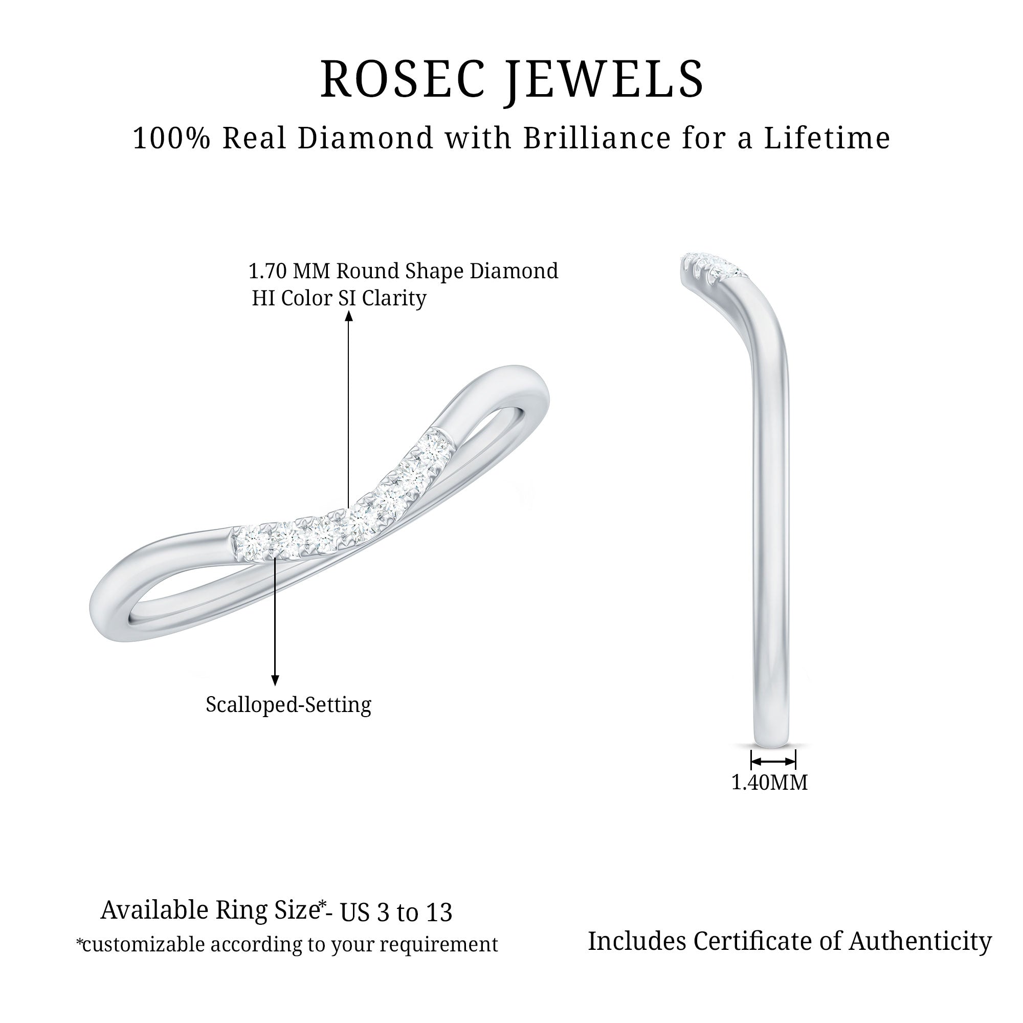 Natural Diamond Curved Enhancer Ring for Women Natural - ( HI-SI ) - Rosec Jewels