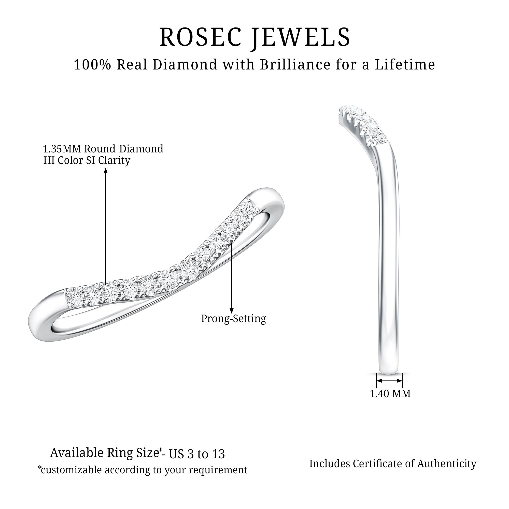Diamond Curved Enhancer Ring Natural - ( HI-SI ) - Rosec Jewels