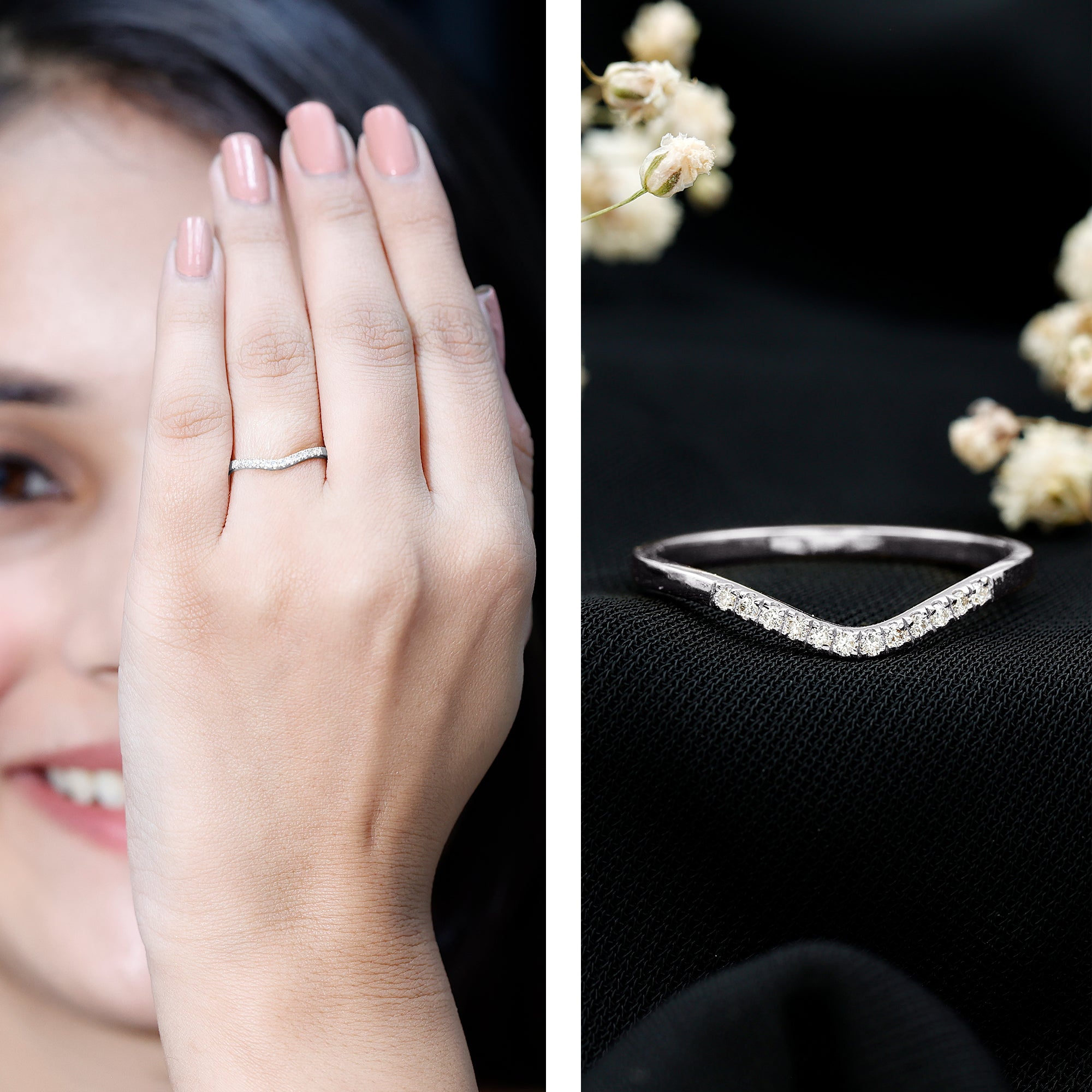 Diamond Curved Enhancer Ring Natural - ( HI-SI ) - Rosec Jewels