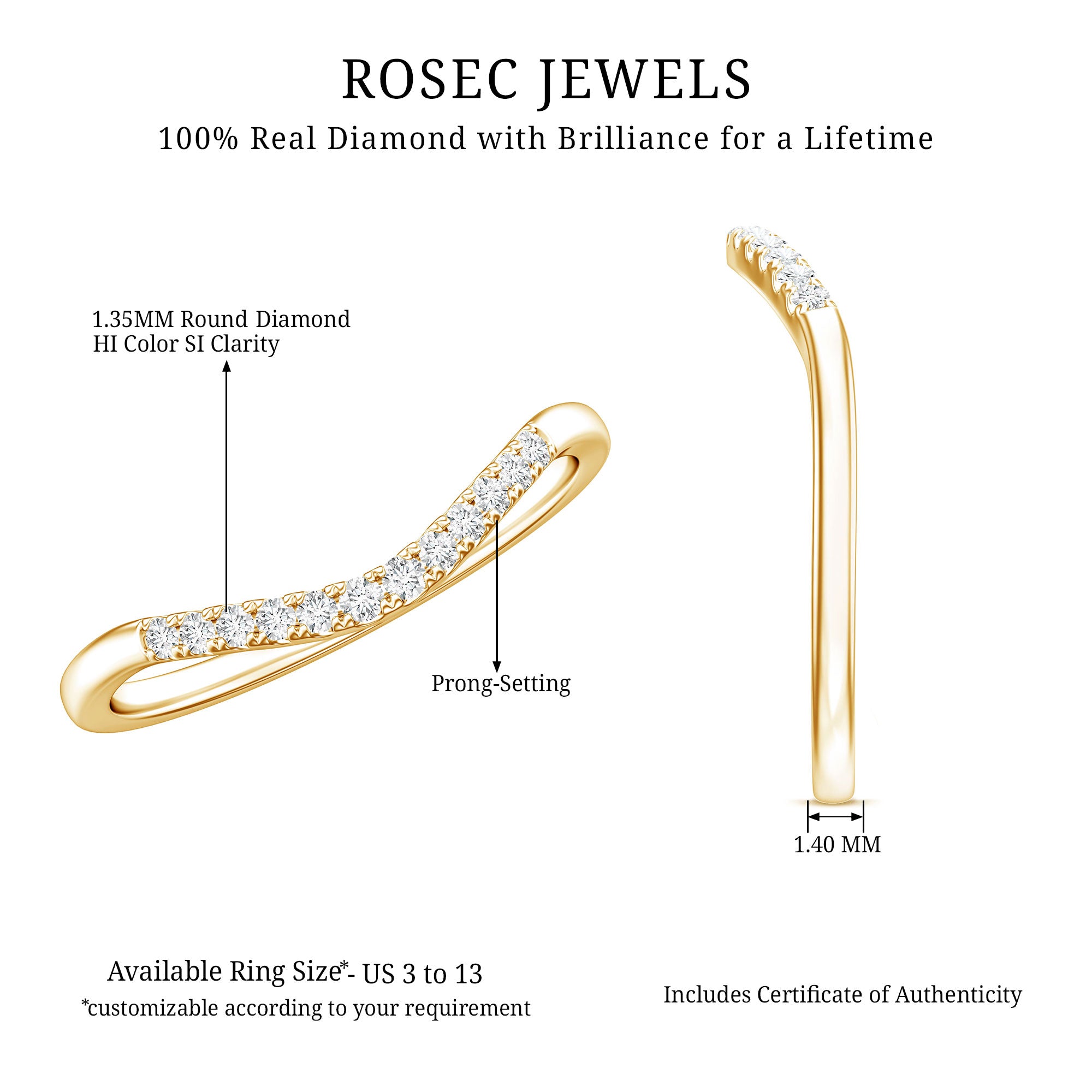Diamond Curved Enhancer Ring Natural - ( HI-SI ) - Rosec Jewels