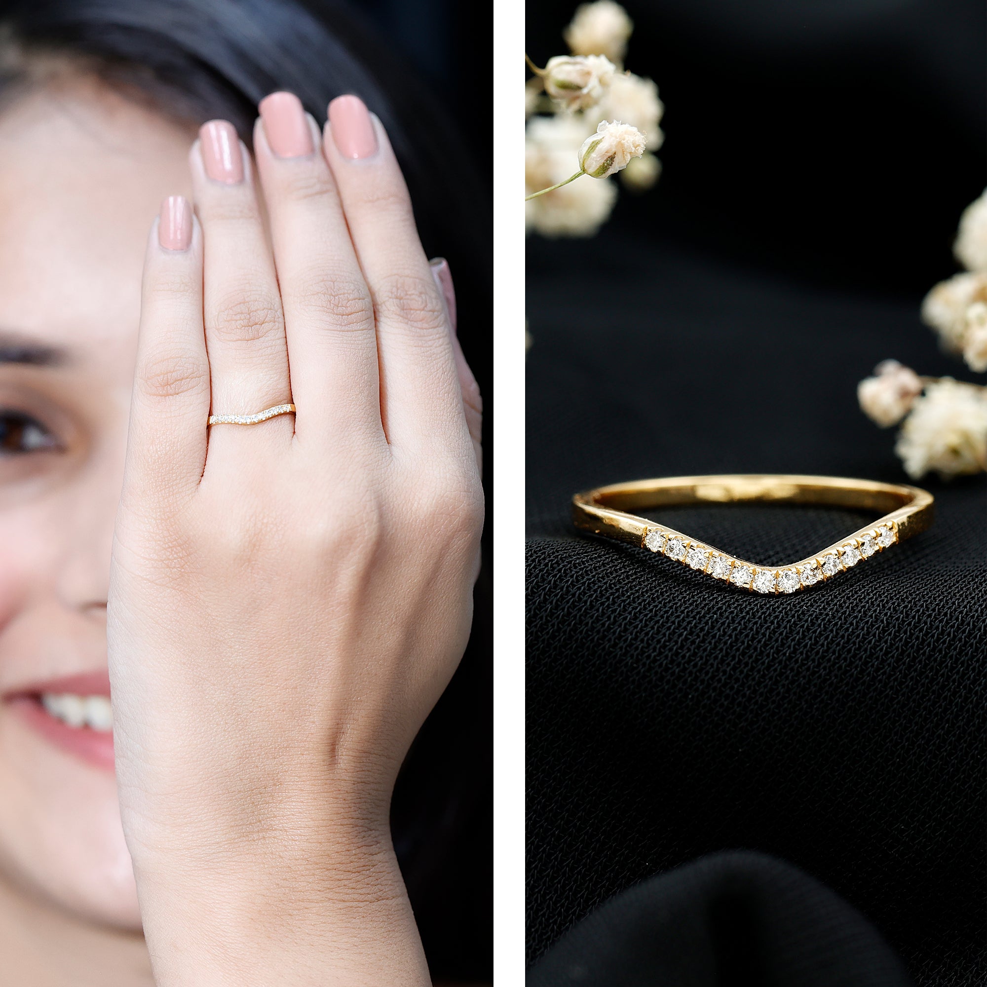 Diamond Curved Enhancer Ring Natural - ( HI-SI ) - Rosec Jewels