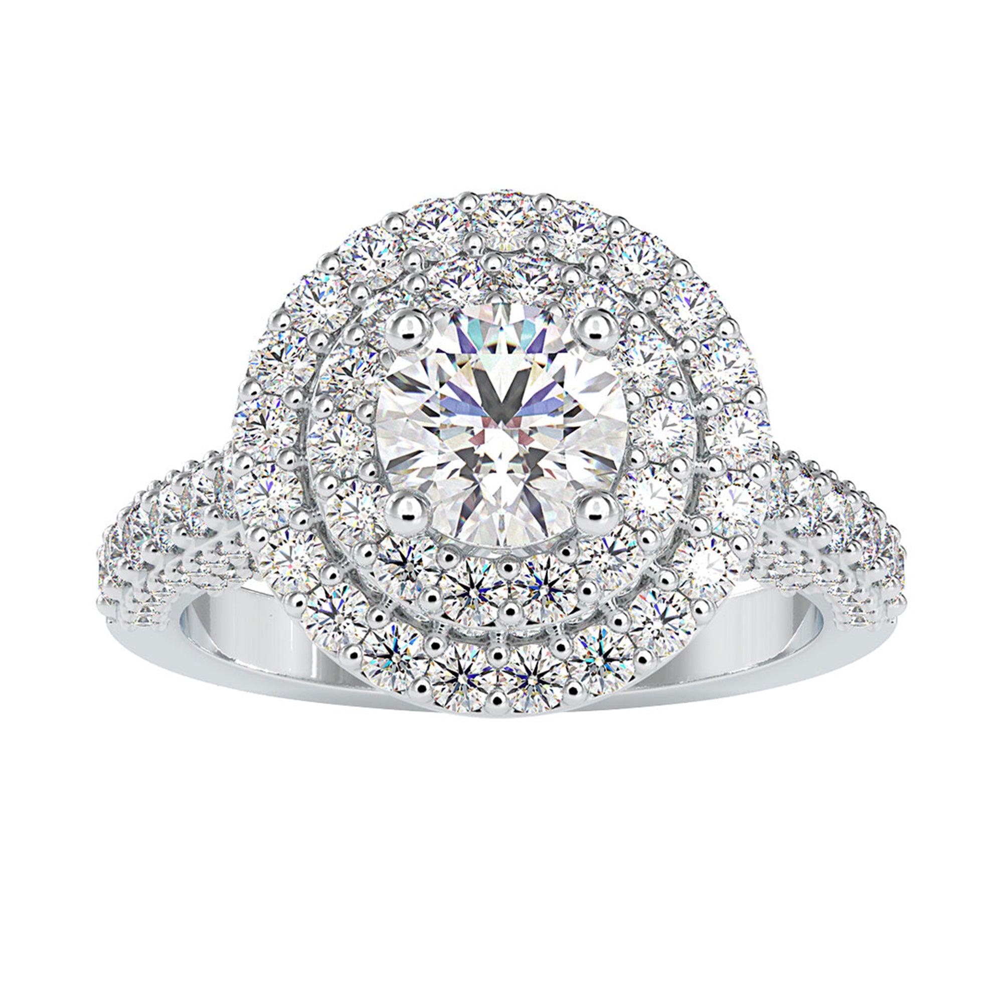 Zircon Double Halo Engagement Ring in Gold