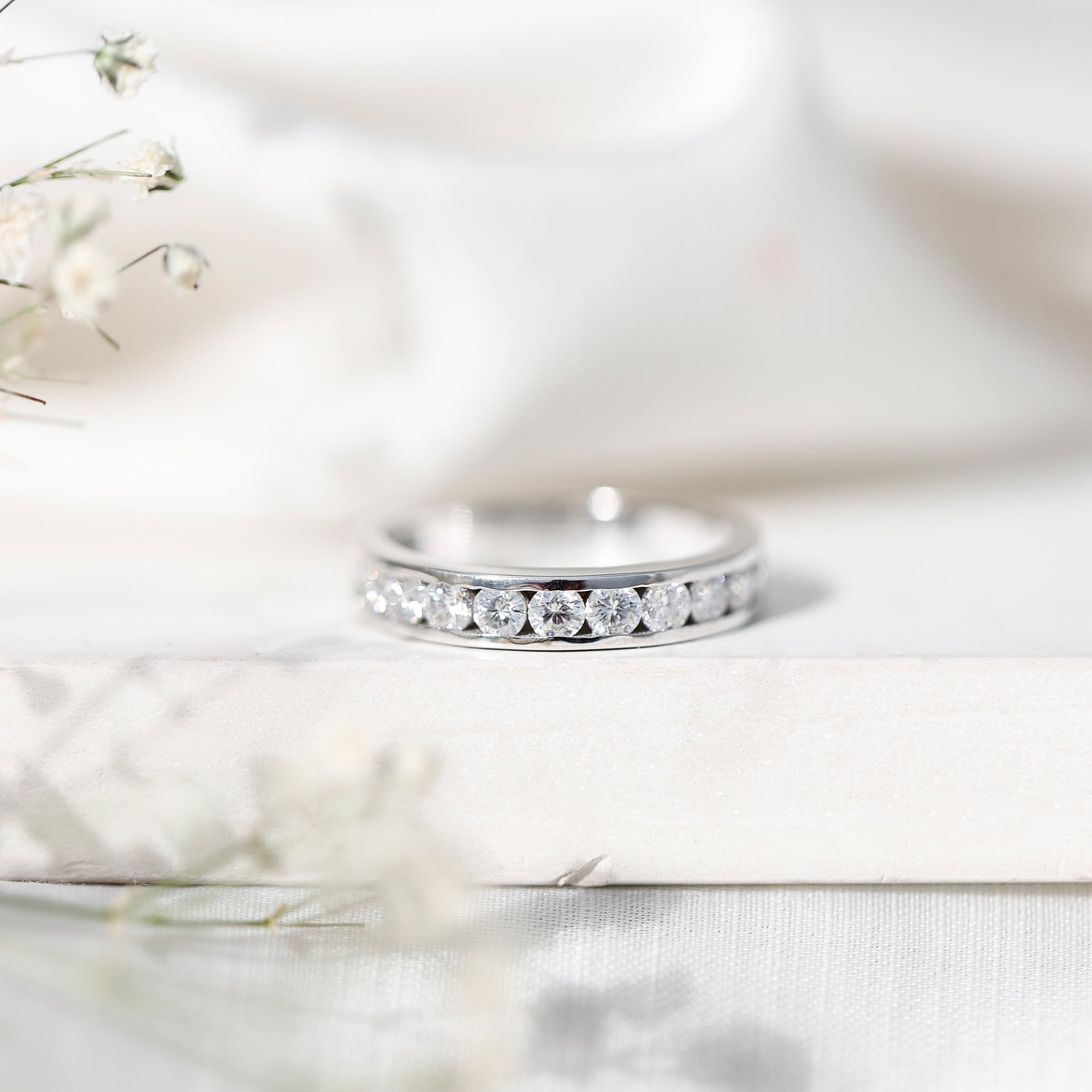 Channel Set Moissanite Half Eternity Band D-VS1 - Rosec Jewels